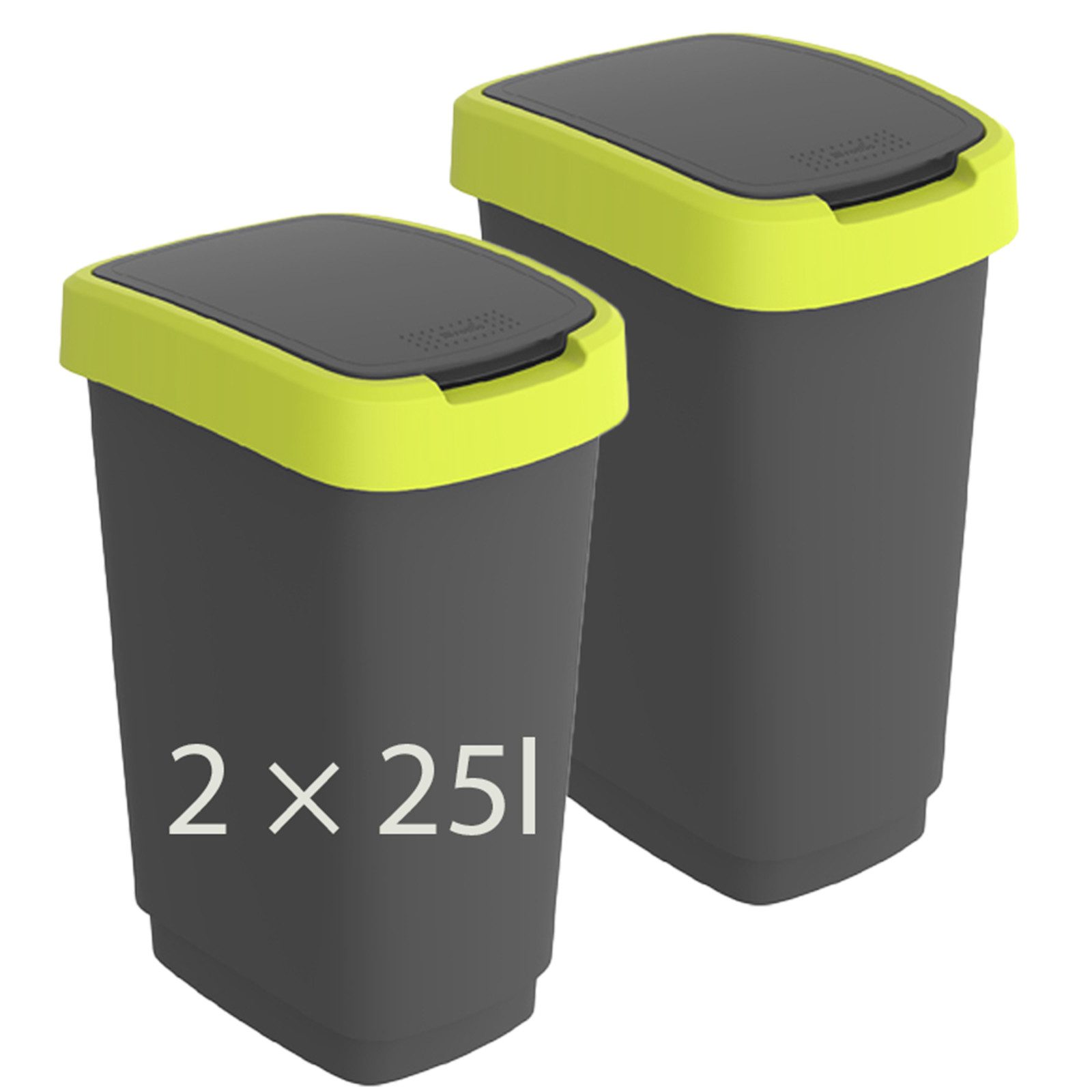 ROTHO Mülleimer TWIST 2er-Set Abfalleimer 25l - 2-in-1 Deckel - ideale Mülltrennung, ideal für Mülltrennung & Recycling