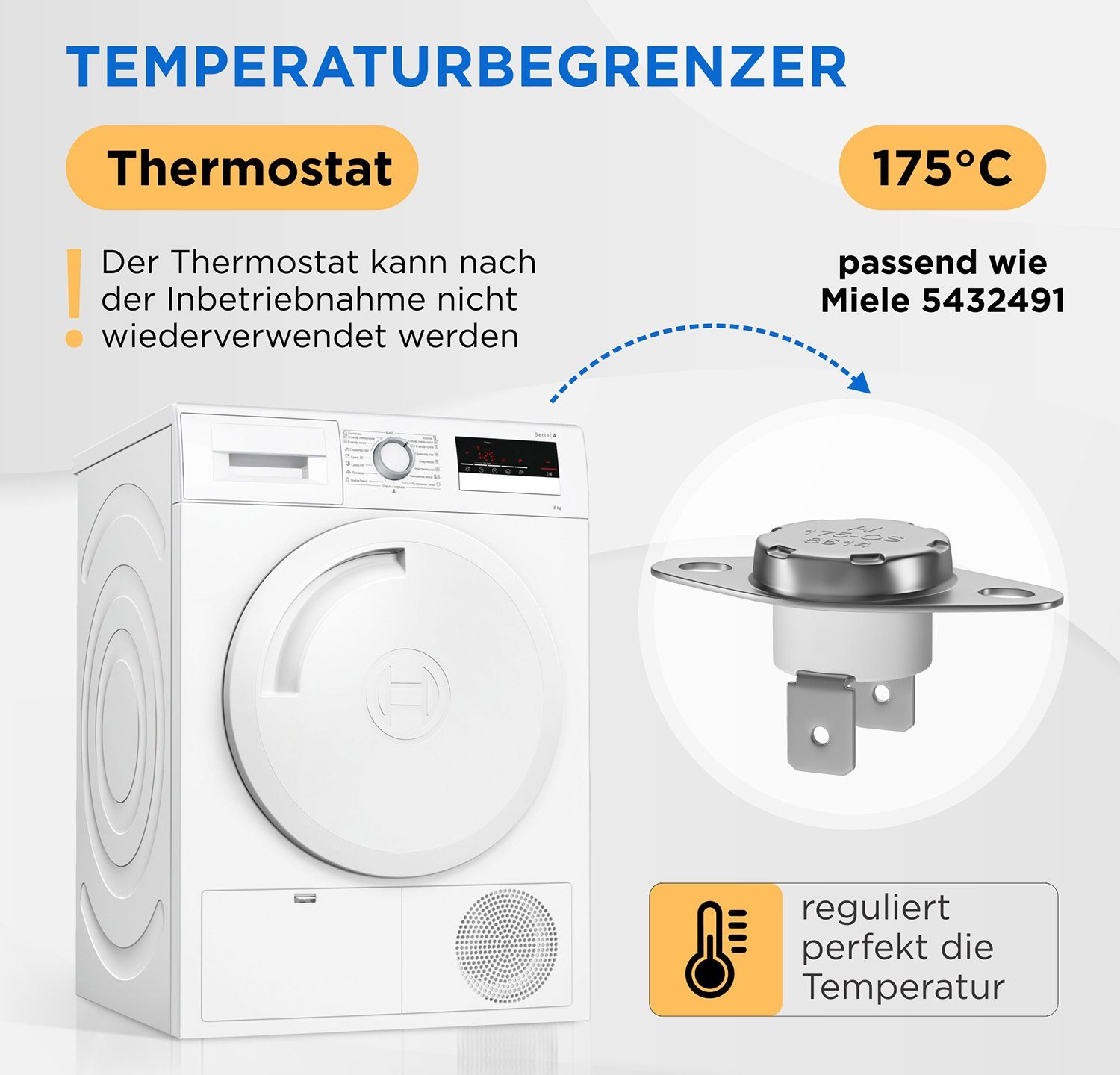 für Heizregister 5432491, Heizelement 175°C Miele Thermostat Trockner für Ersatz VIOKS Thermodetektor
