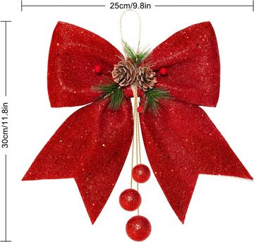 GelldG Weihnachtsfigur 2 x Weihnachtsschleifen, Dekoration für Kränze, Pailletten-Schleife