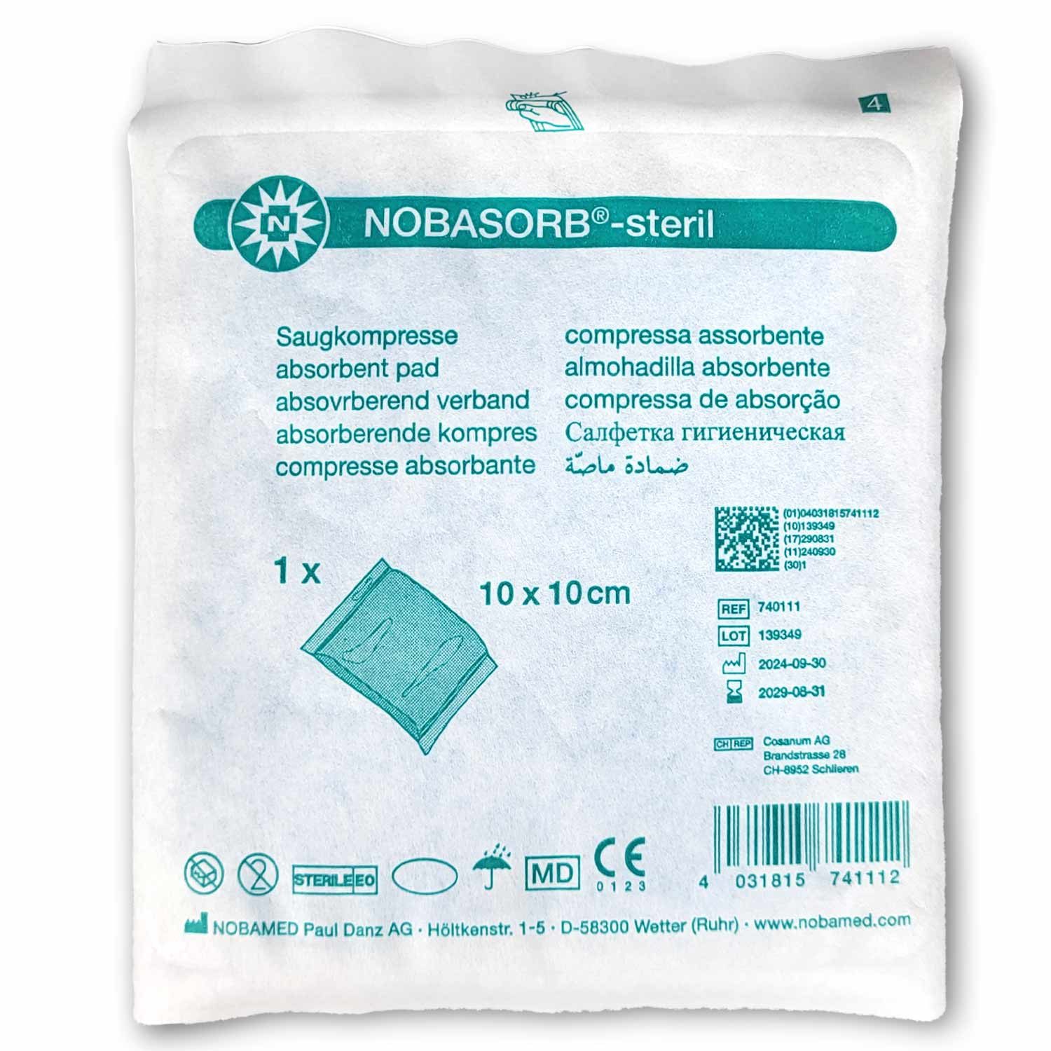 NOBAMED Paul Danz AG Erste-Hilfe-Set NOBAMED NOBASORB sterile Saugkompresse 10 x 10 cm, (1 St), für stark nässende Wunden