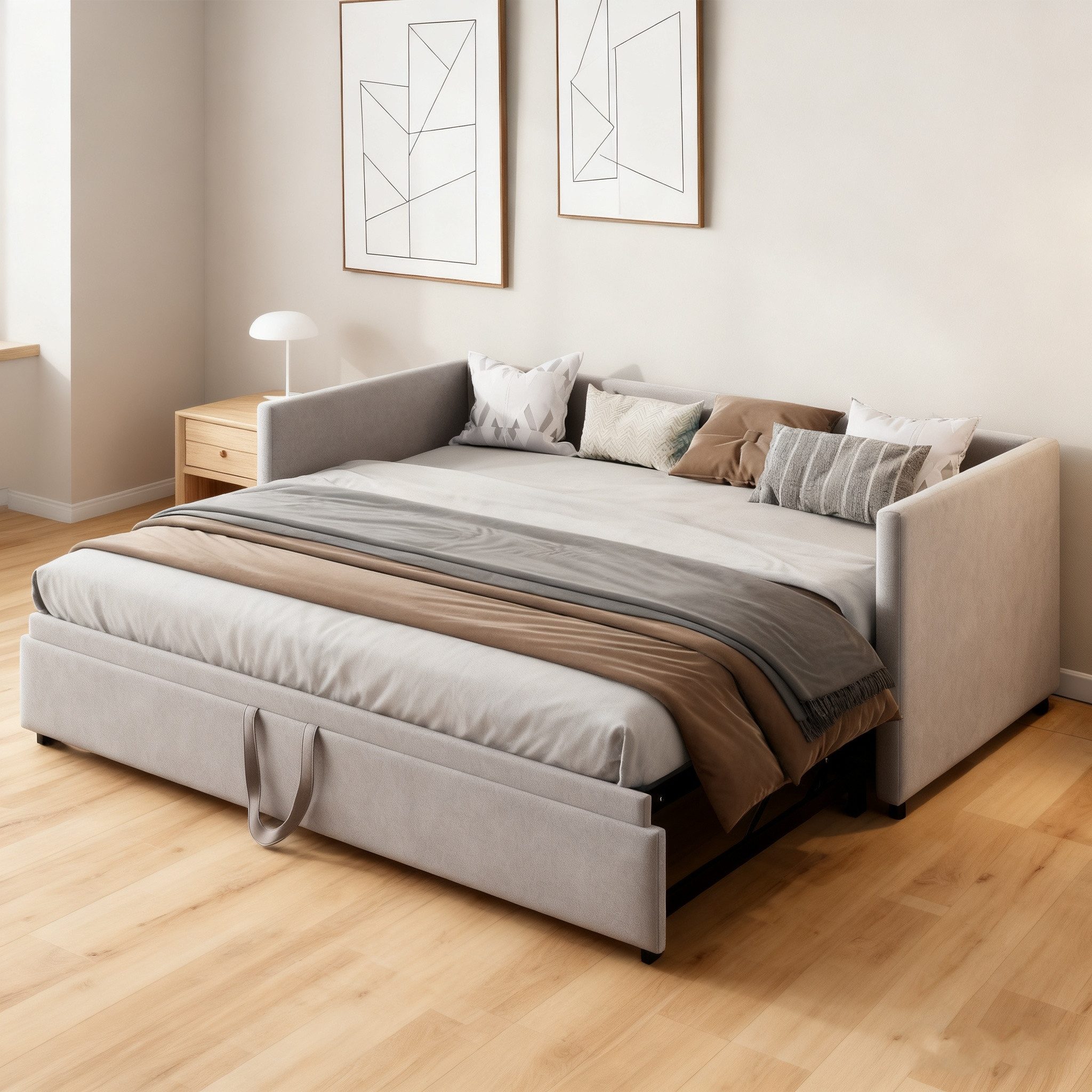 Simurq Daybett Schlafsofa 90/180x200cm, Ausziehbett, Tagesbett, Mit Unterbett, Lattenrost, Samt, Gästebett, Platzsparend