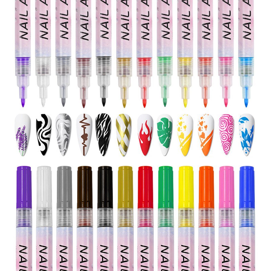 12 Nagelkunststift 3D Pen, DIY Art Nail Graffiti-Punktierungsstift, Farben Nagelspitze Haiaveng Malenfür Nagelkunst Zeichnen, Lackierpinsel Set,