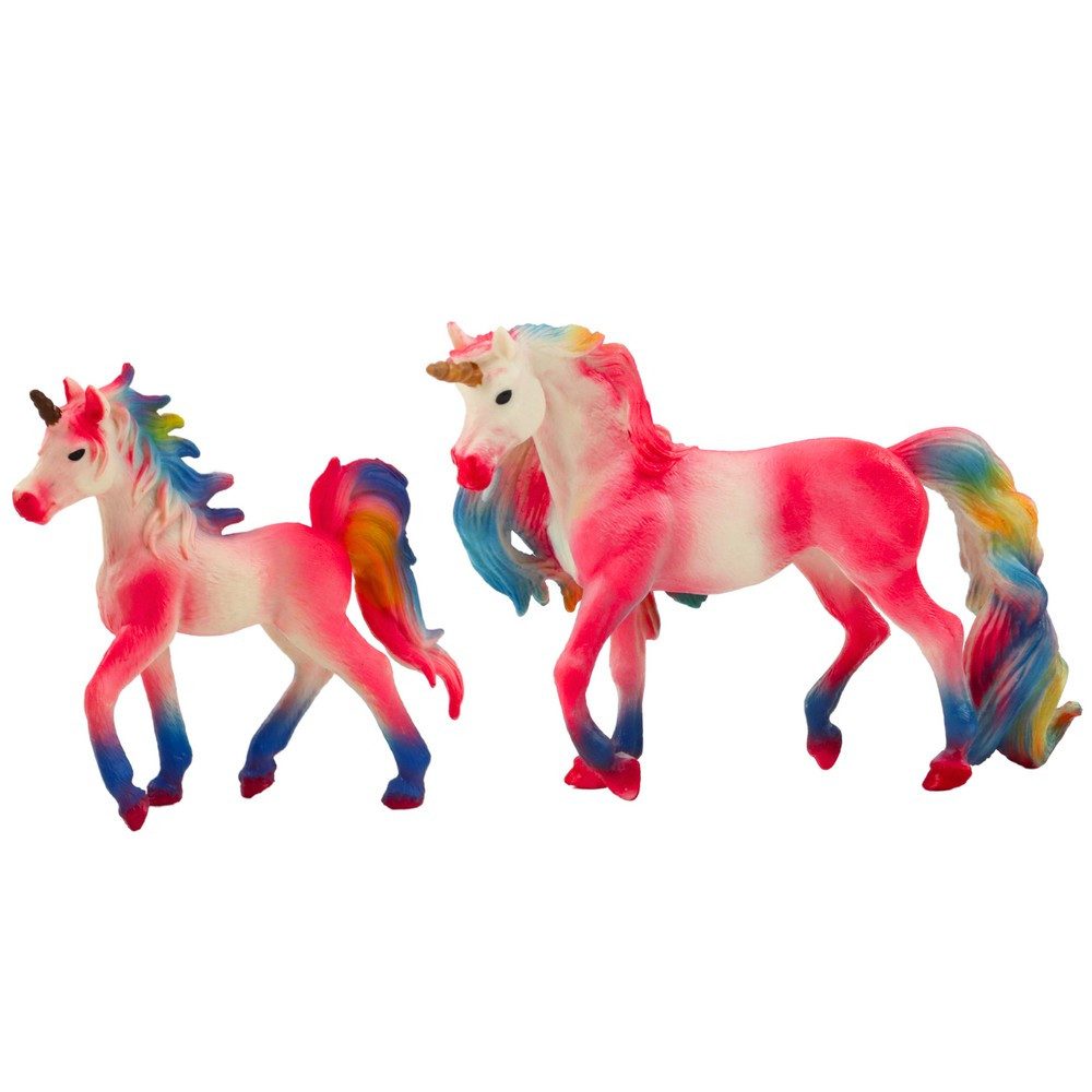 LEAN TOYS Dekofigur Einhornfiguren Sammelfiguren Spielfiguren (Spar-Set, 2 St., 14 x 10 x 4 cm robust), 2 Einhörner, Regenbogenmähne, fertig montiert
