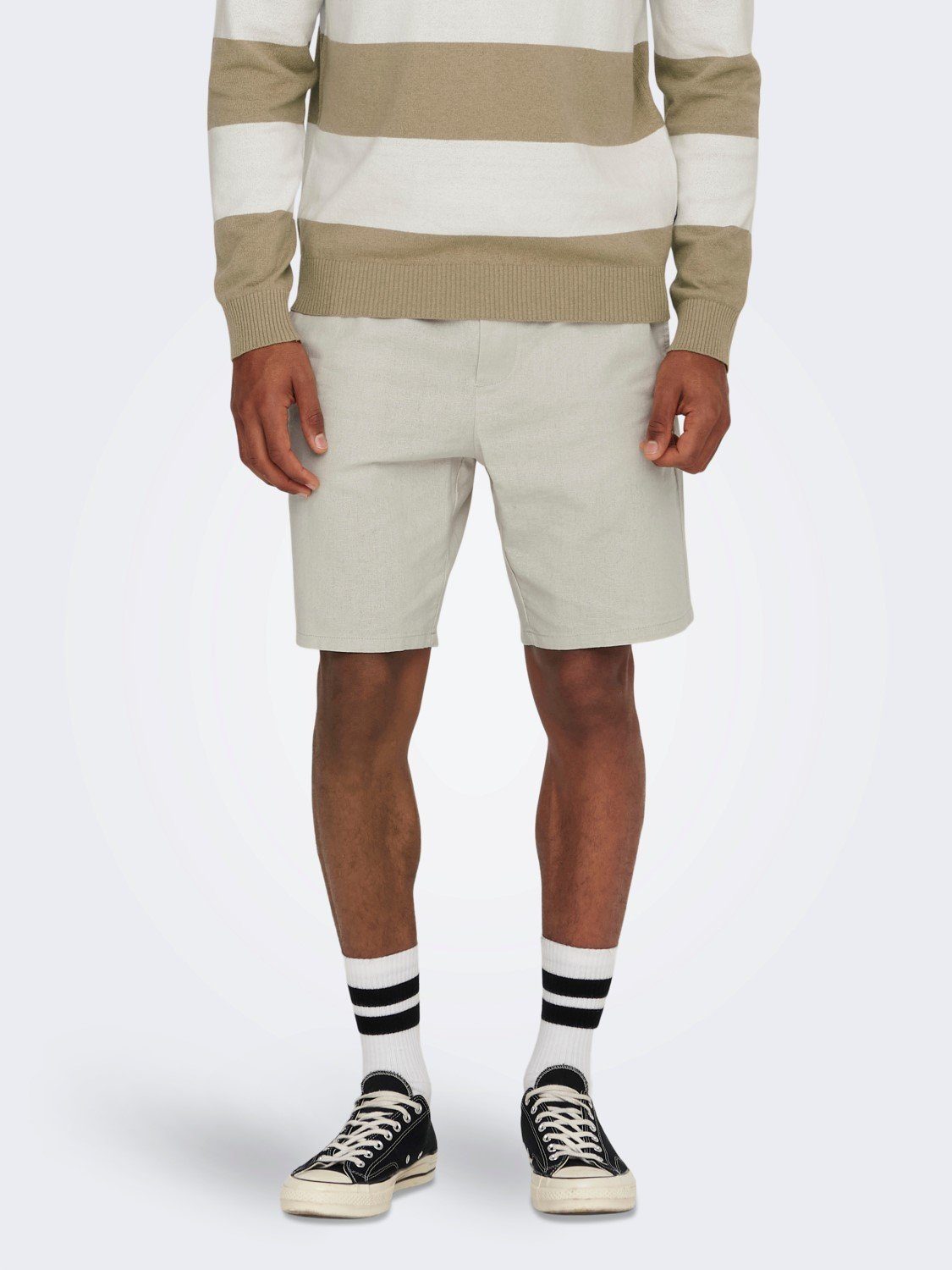 ONLY & SONS Chinoshorts Leichte Stoff ONSLINUS für Herren Baumwolle, Leinen Loose Fit Einfarbig elastisch Kordelzug – Bild 2 von 5