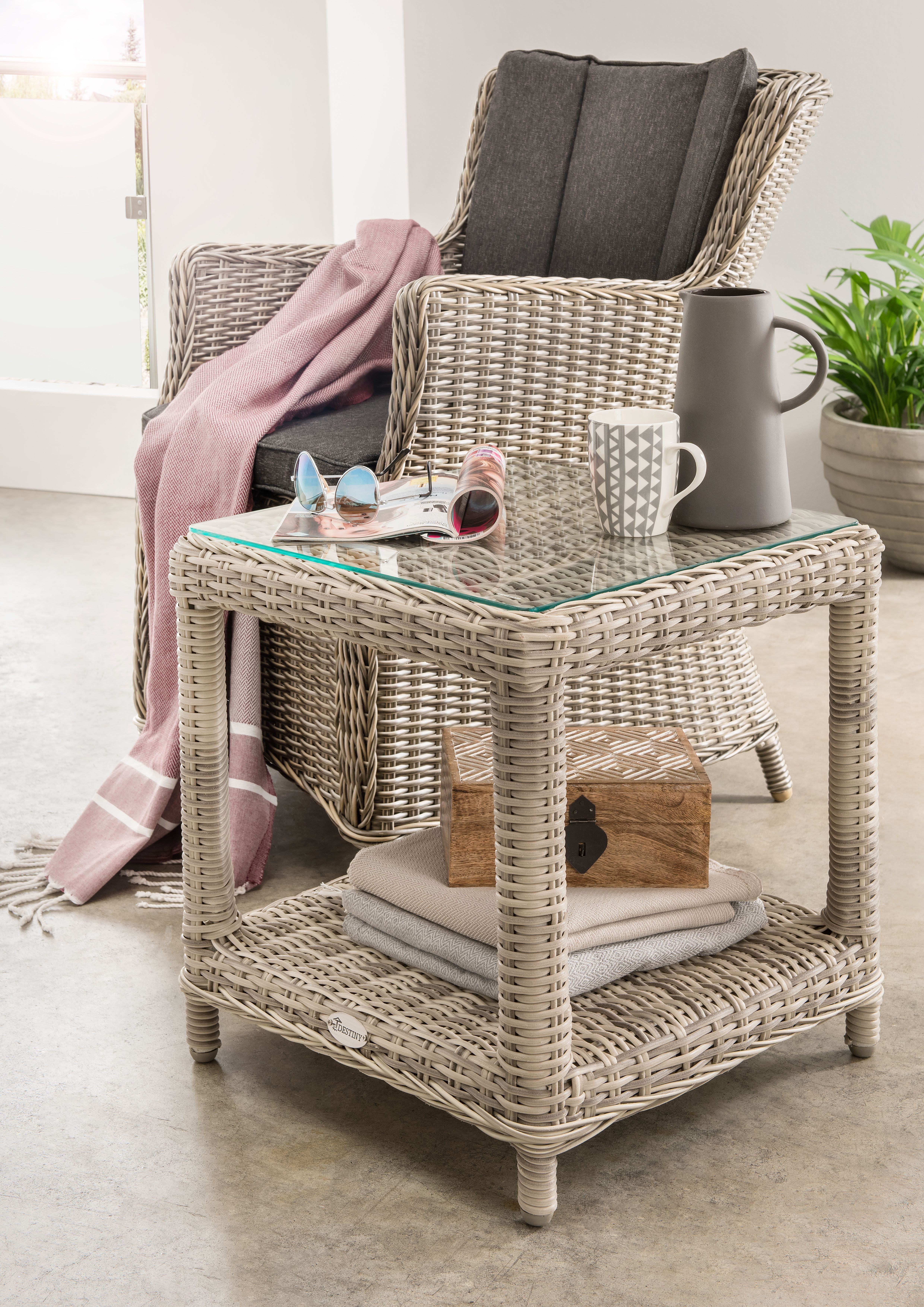 Destiny Balkonset Luna Merano, (Set, 4-tlg), bestehend aus 1x Sessel, 1x Beistelltisch, inkl. Auflagen