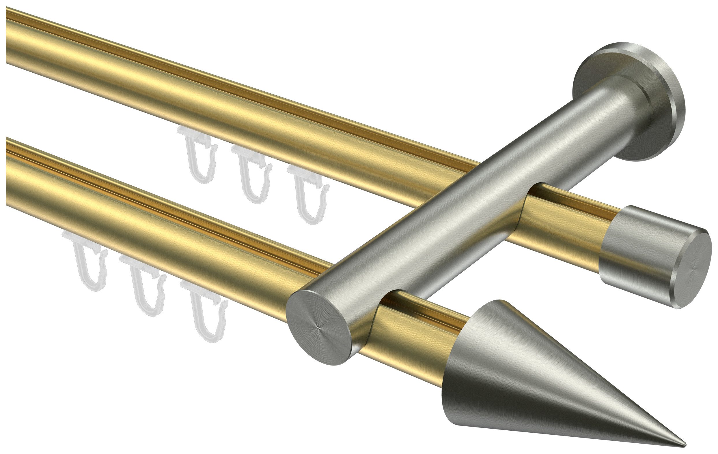 INTERDECO Innenlaufschiene Platon Savio, Ø 20 mm, 2-läufig, Fixmaß, kürzbar, Wandmontage, Aluminium, Messing-Optik / Edelstahl-Optik / Bicolor