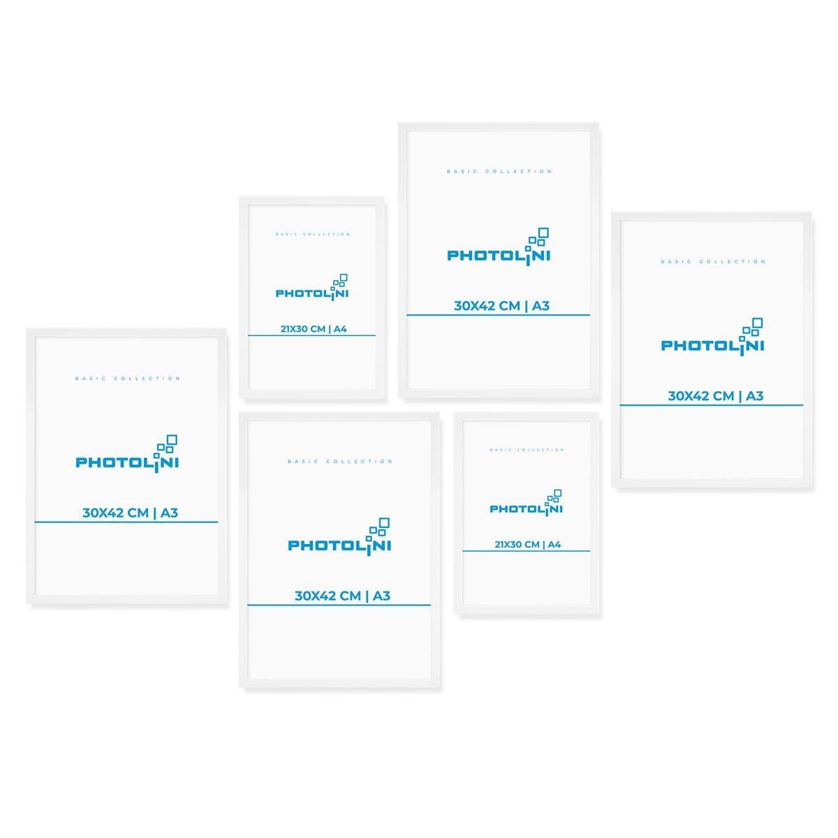 PHOTOLINI Bilderrahmen 6er Set Modern Schmal 21x30 cm / A4 und 30x42 cm / A3. Reduzierter Preis € 54,99. Unverbindliche Preisempfehlung € 63,99