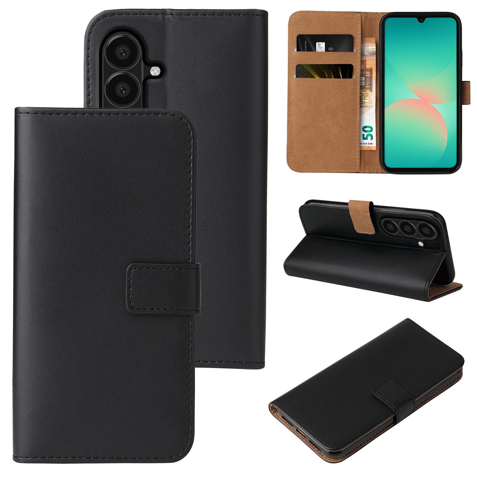 Tec-Expert Handyhülle Klapp Handy Hülle in Schwarz für Samsung Galaxy A27 5G 6.7 Zoll, 6.7, Handyhülle Klapphülle Flip Case Cover Rundumschutz