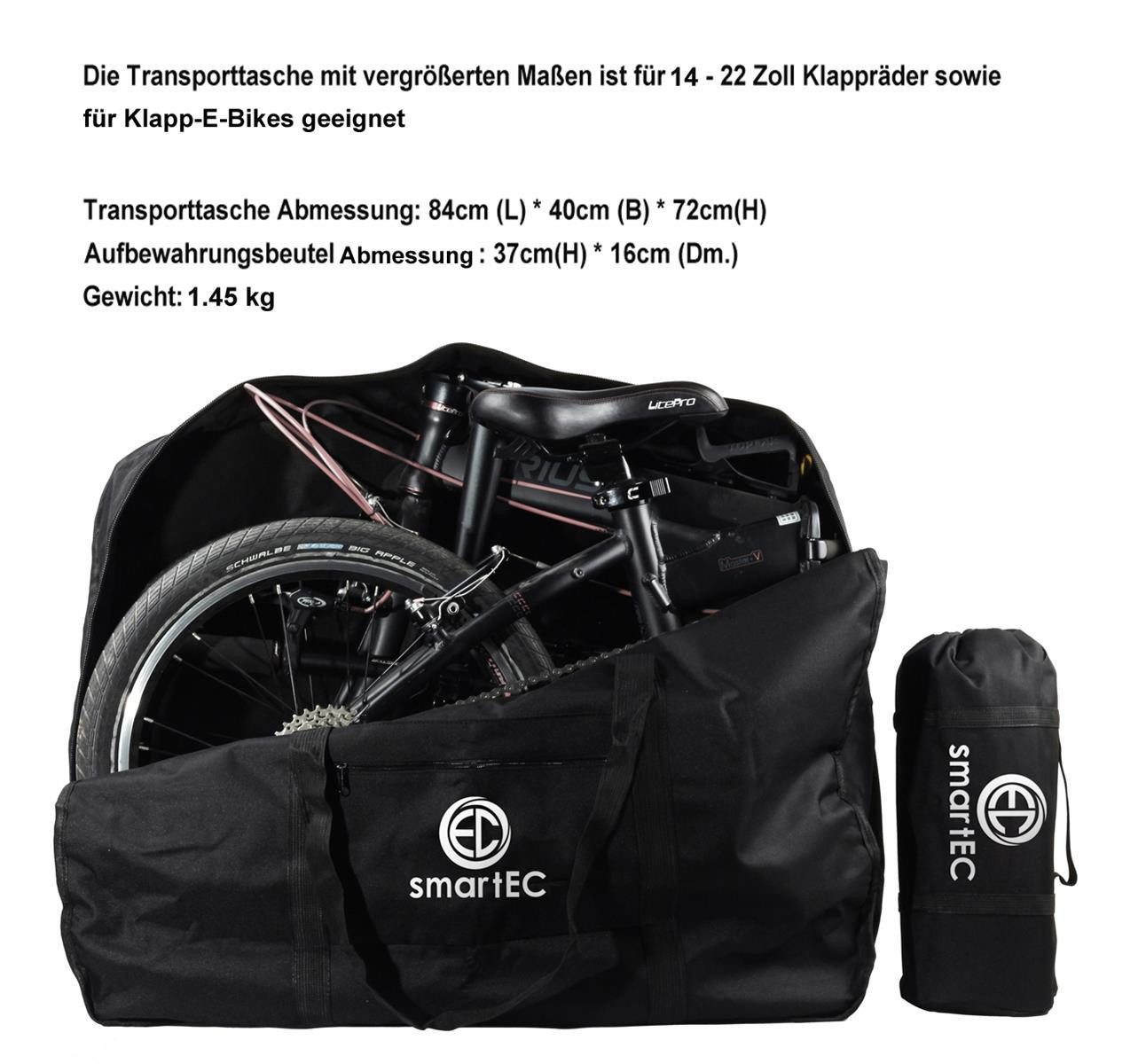 smartEC Fahrradtasche Transporttasche für 20 Zoll E-Falträder / E-Bike (1-tlg., 1 x Transporttasche), reißfest kratzfest wasserdicht Picknickunterlage Aufbewahrungsbeutel
