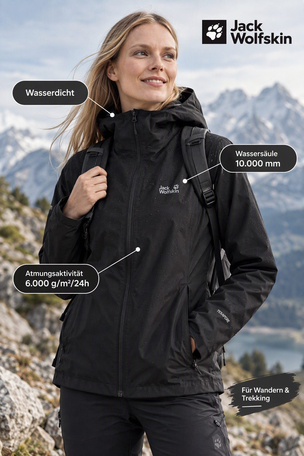 Jack Wolfskin Regenjacke OUTROVERT 2L JKT W mit Kapuze, wasserdicht, atmungsaktiv – Bild 3 von 5