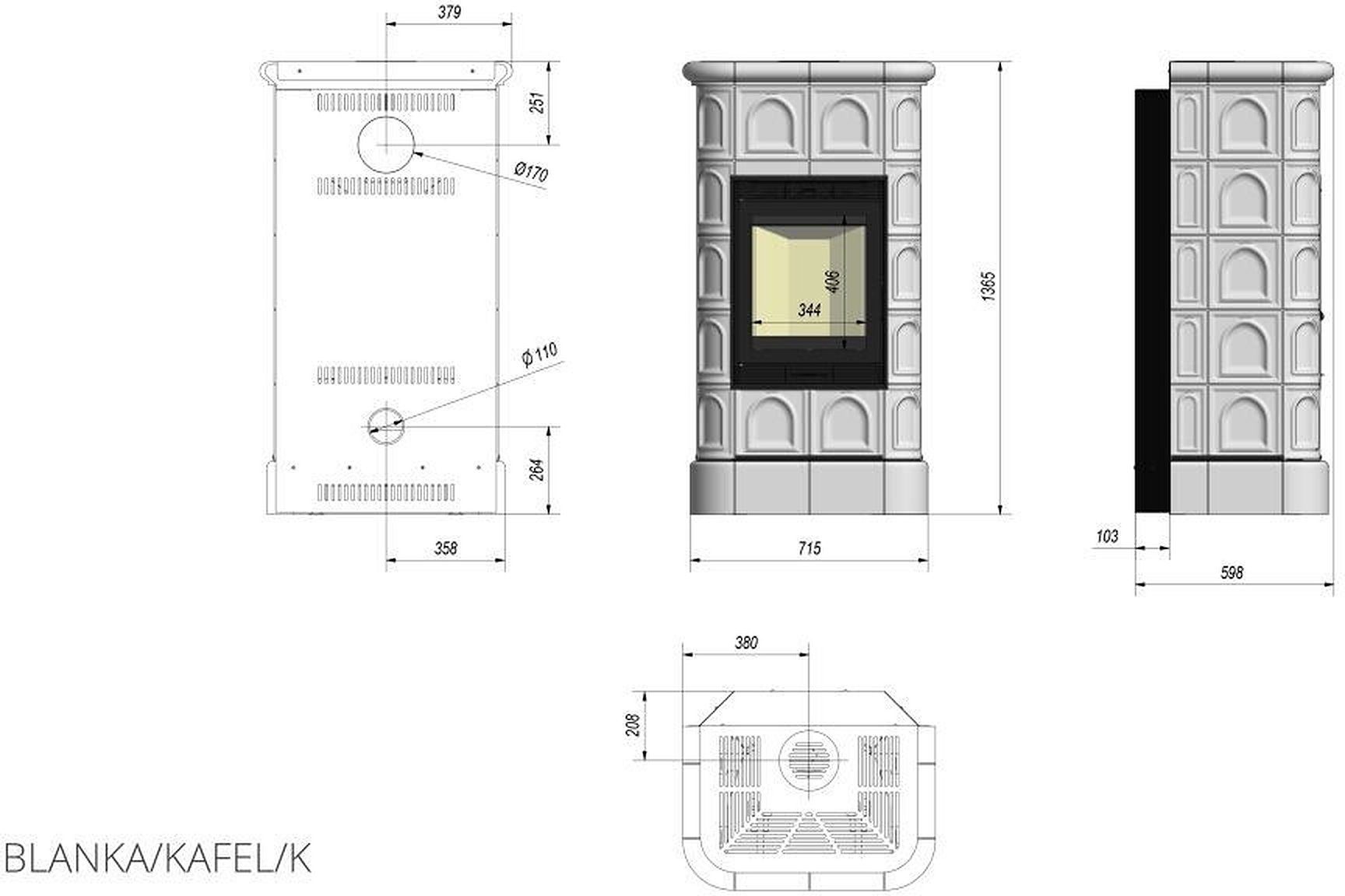 Kratki Kaminbausätze Kratki Kacheofen Kamineinsatz BLANKA 8kW Creme BImSchV II