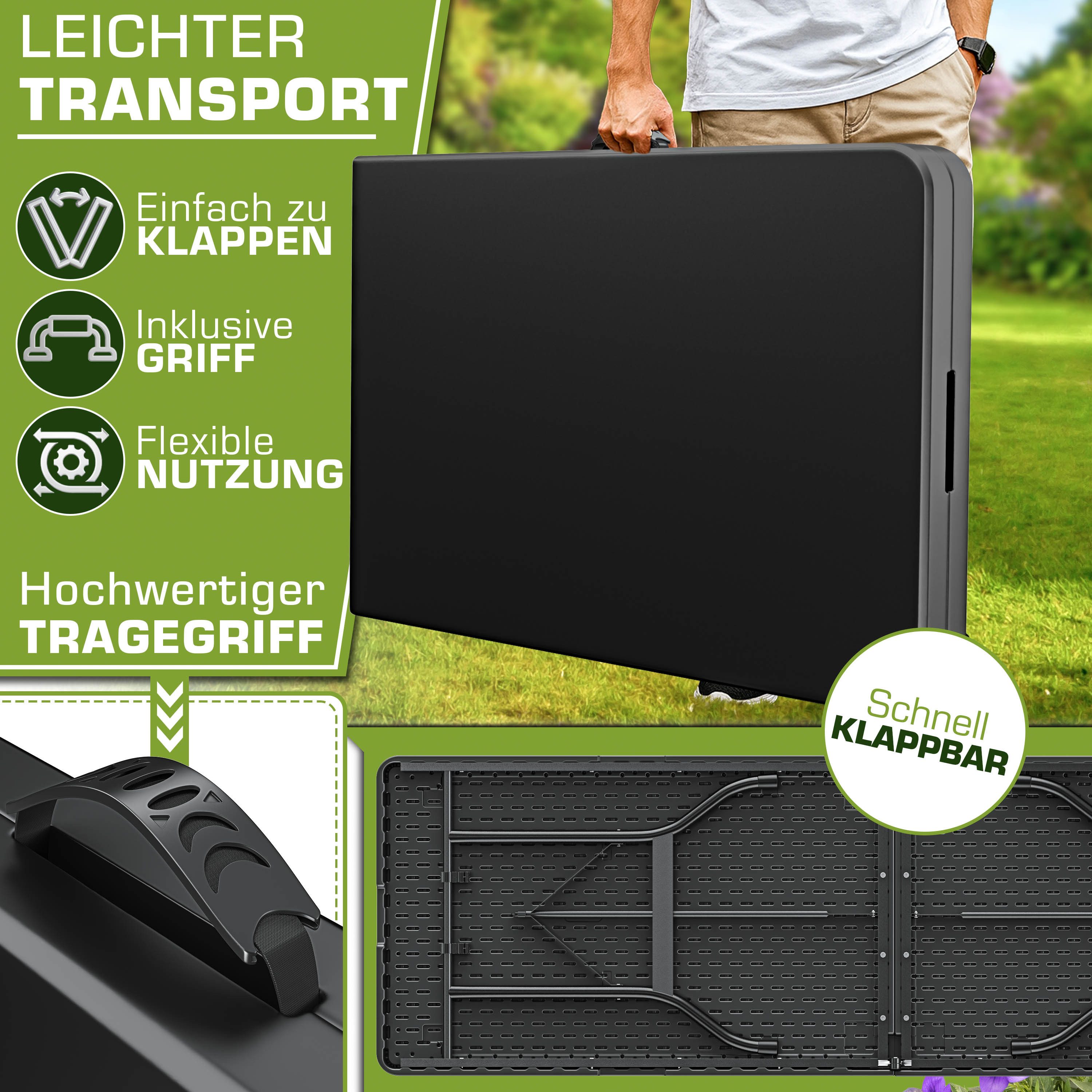 tillvex Gartentisch tillvex® Klapptisch Gartentisch Buffettisch Campingtisch Garten 220 cm (Gartentisch Campingtisch 10 Personen), Balkon