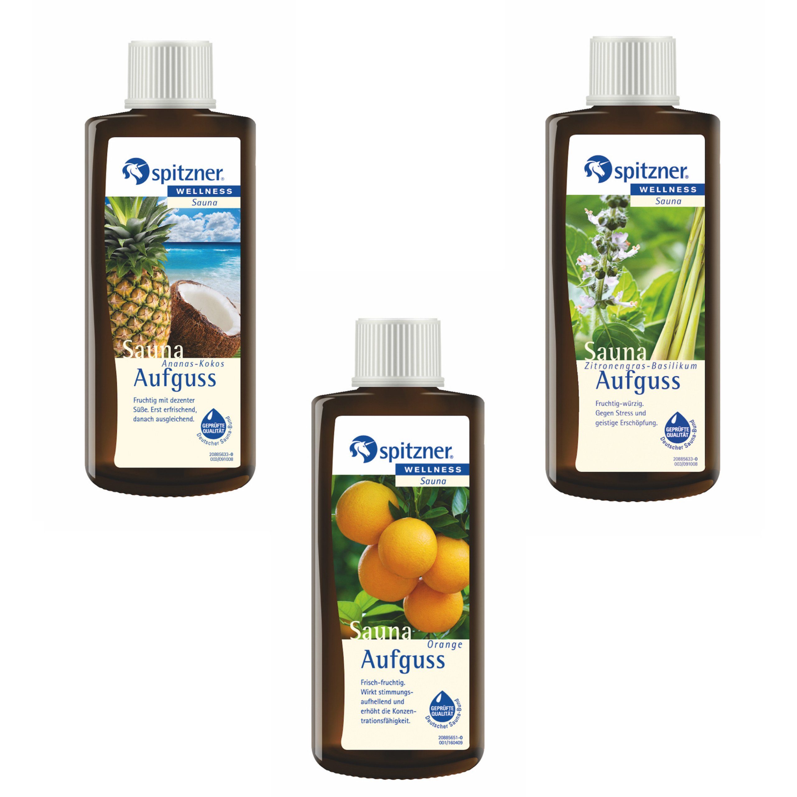 Spitzner Aufgusskonzentrat Spitzner Saunaaufguss 3 Düfte Ananas Kokos Orange Zitronengras mit