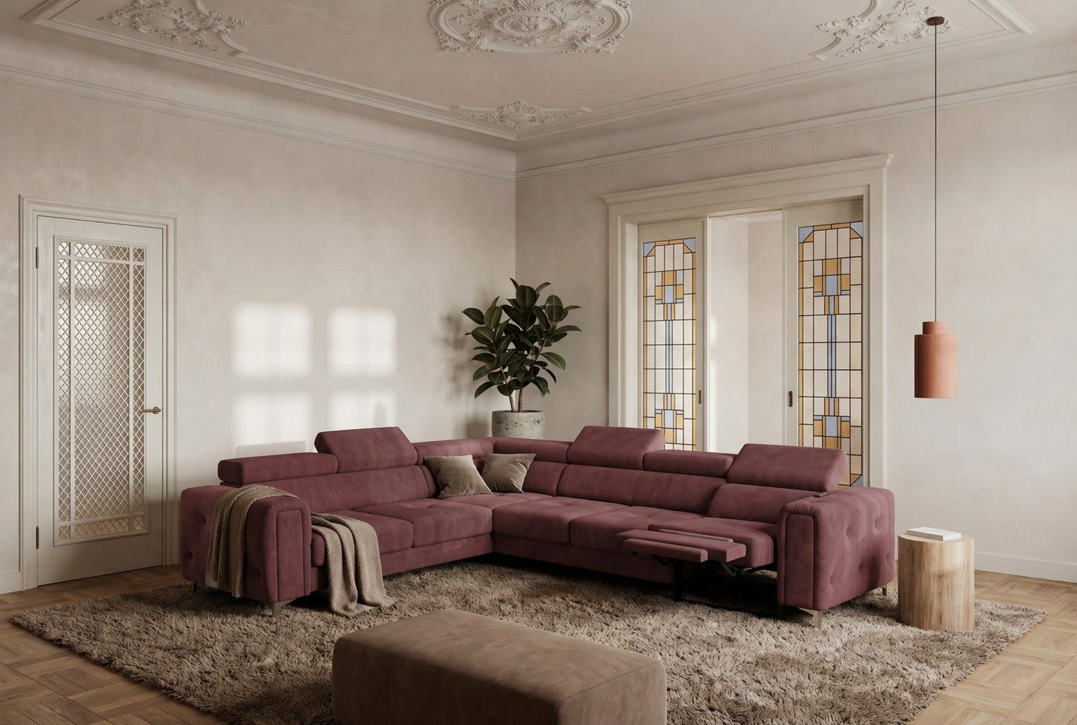Friderik-EU Ecksofa Orion I Relax 325x255 cm, Schlaffunktion, Bettkasten, verstellbare Kopfstützen, T35- & HR-Schaum