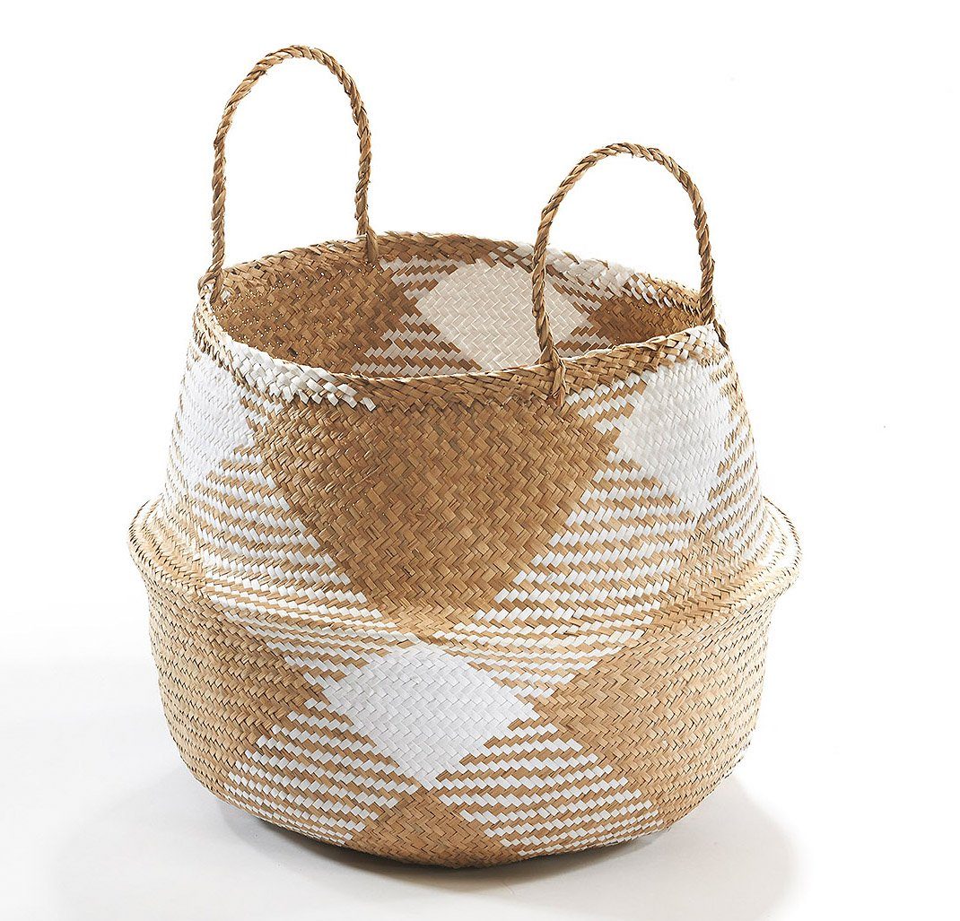 Kobolo Aufbewahrungskorb Faltkorb aus natur Seegras weißem Bast mit Griffen. € 19,95