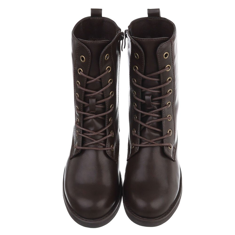 Ital-Design Damen Schnürstiefel mit hohem Schaft und Profilsohle Stiefelette (92497573) Blockabsatz Schnürstiefeletten in Braun – Bild 4 von 5