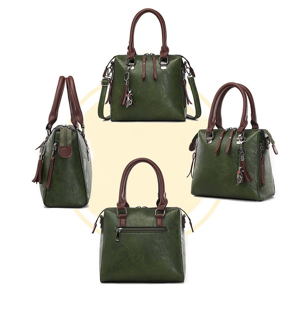 AURIVION Handtasche Damen Handtaschen Set Schwarz, Grün, Rot, Orange Shopper Tasche (Set, 4-tlg., Damen Shopper Tasche Set Geschenk, stilvoll & vielseitig), Elegante Schultertasche Umhängetasche mit Geldbörse Set