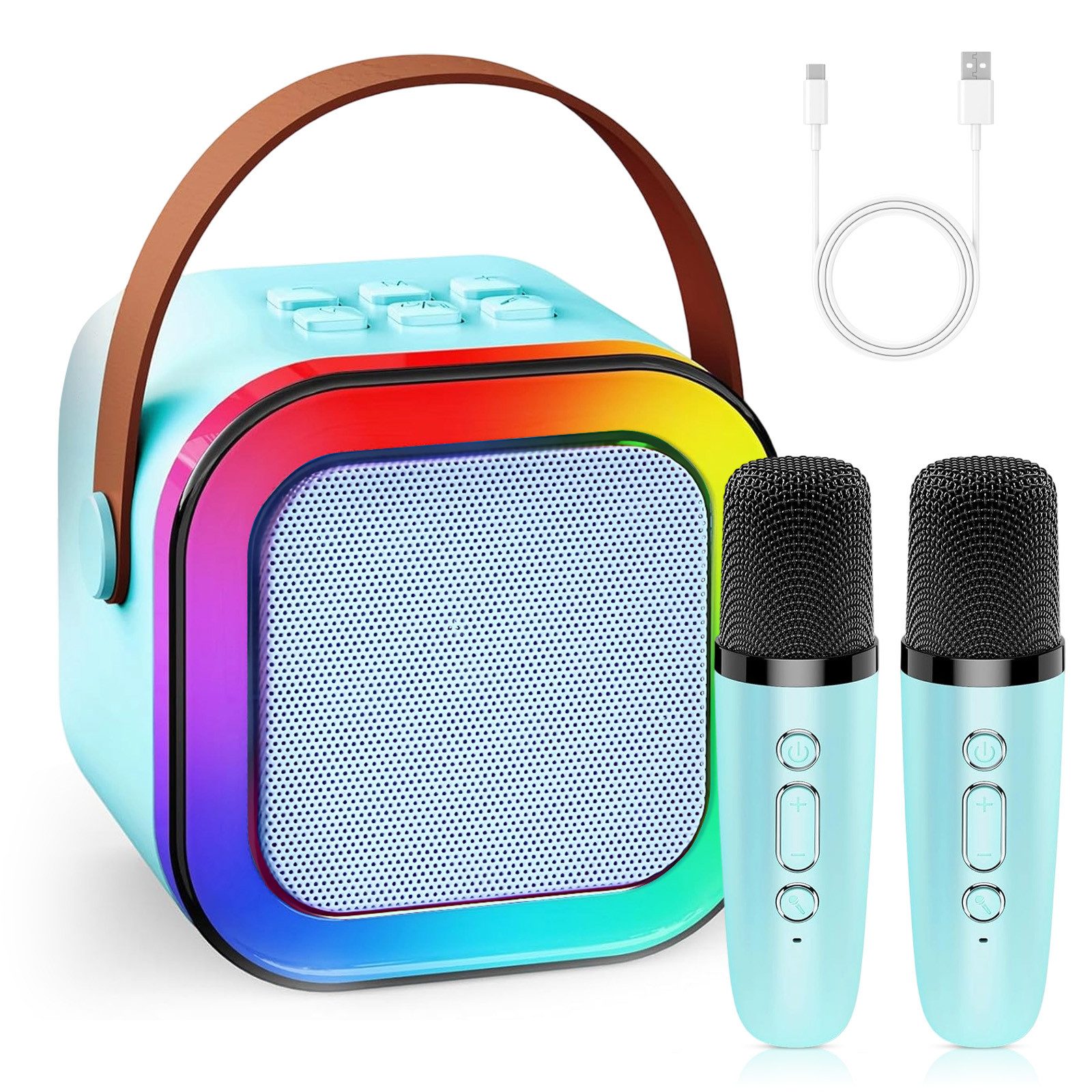 AKKEE Karaoke Maschine mit 2 Bluetooth Mikrofonen, Geschenke für 3-12 Jahre Karaoke-Maschine 1 (Bluetooth)