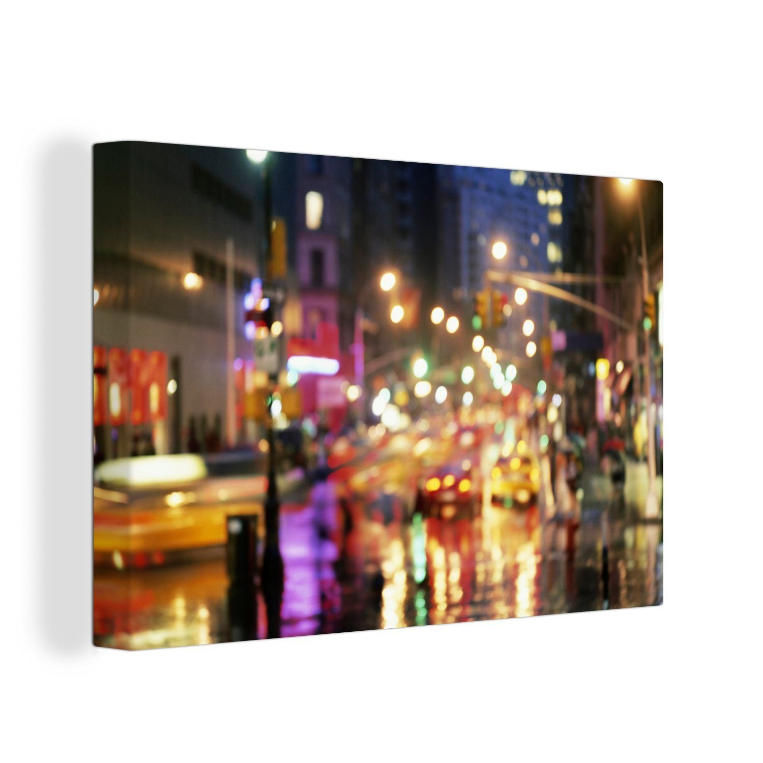 OneMillionCanvasses® Leinwandbild New York - Lichter - Nacht, (1 St), Wandbild Leinwandbilder, Aufhängefertig, Wanddeko, 30x20 cm