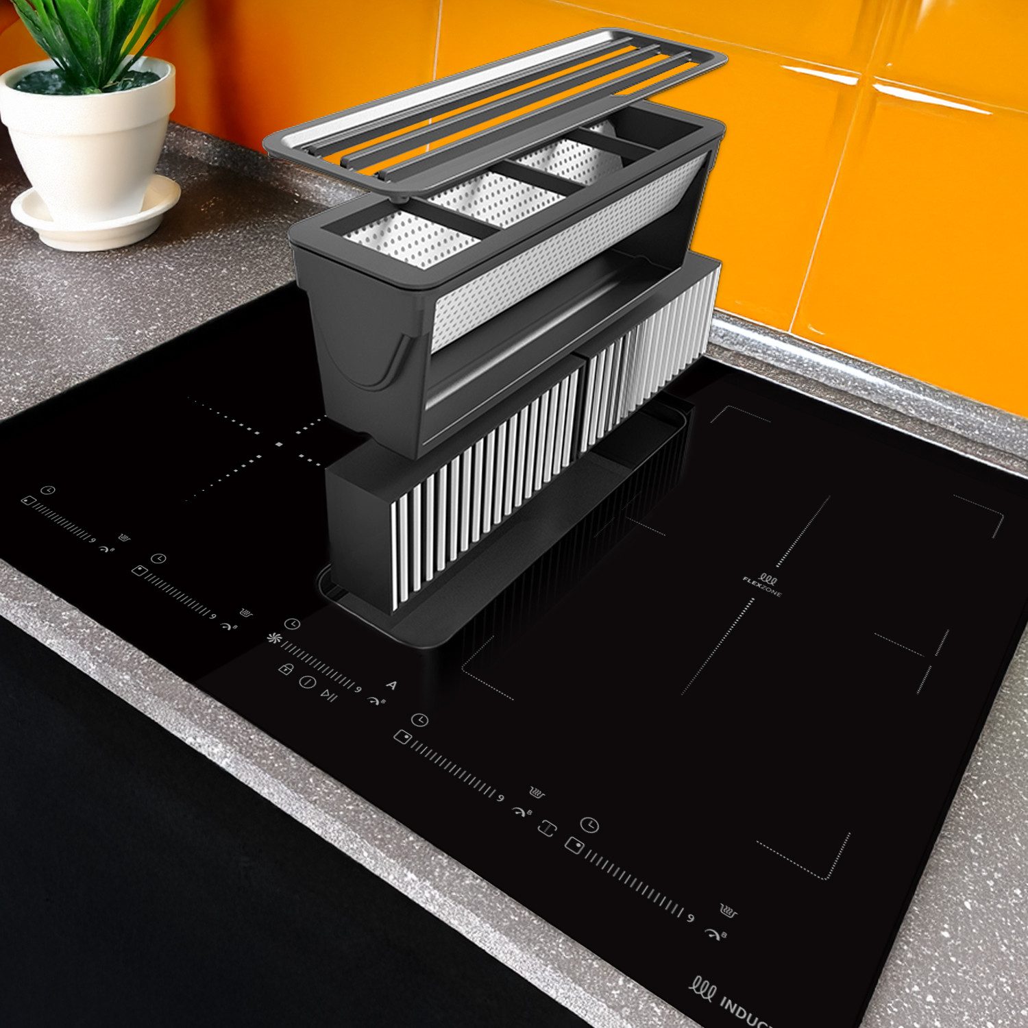 KKT KOLBE Induktions-Kochfeld IND600DRAFT, 60cm Kochfeld mit Dunstabzug Kochmulde Kochplatte Downdraft 4 Zonen