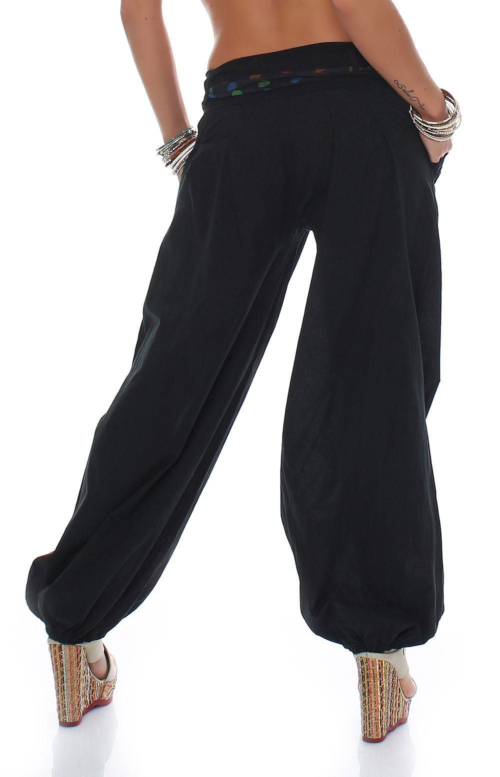 malito more than fashion Haremshose malito Damen Pumphose in Unifarben, leichte Stoffhose, super Freizei mit farblich passendem Stoffgürtel Einheitsgröße