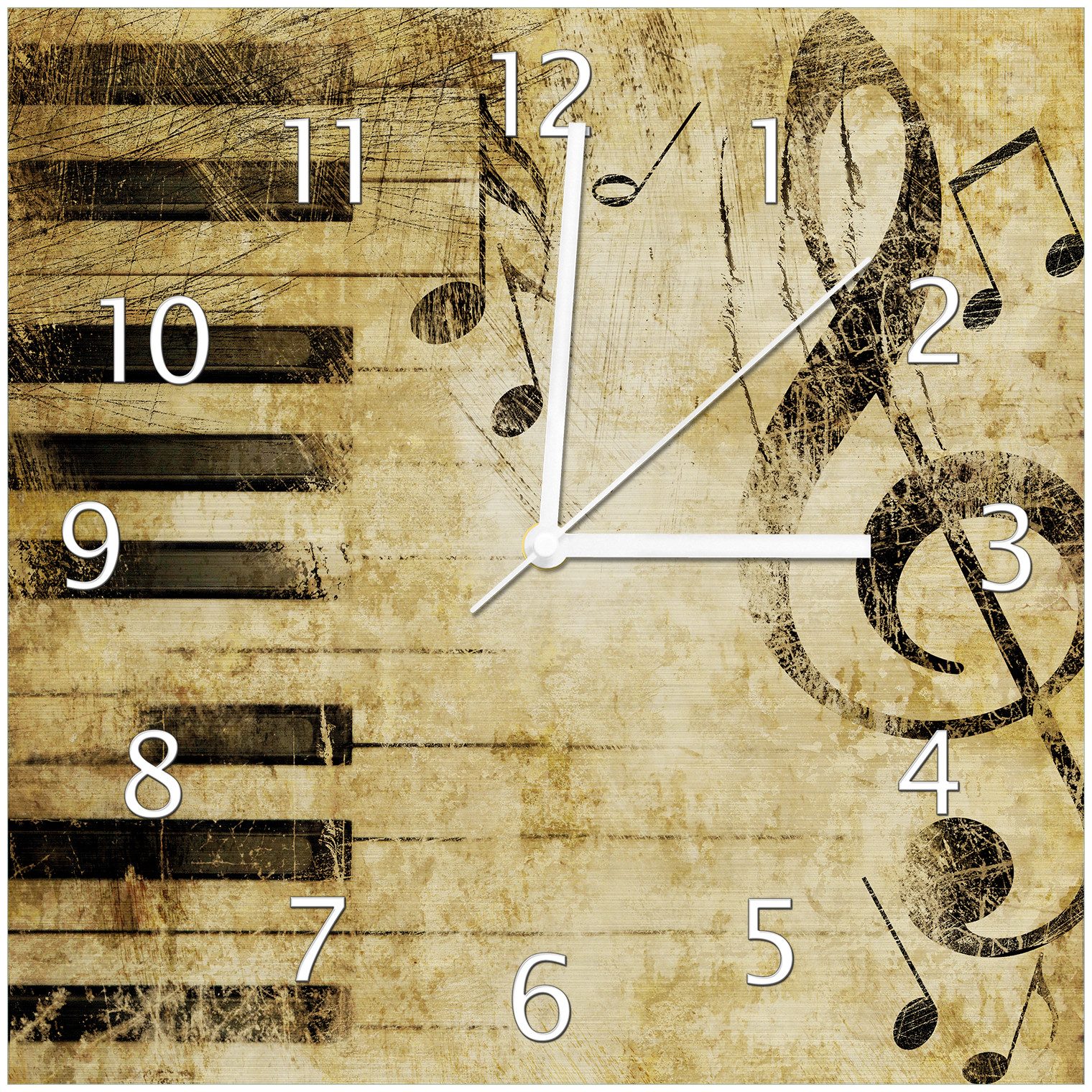 Wallario Wanduhr Musik als Leidenschaft Notenschlüssel in braun (Aluverbunduhr)