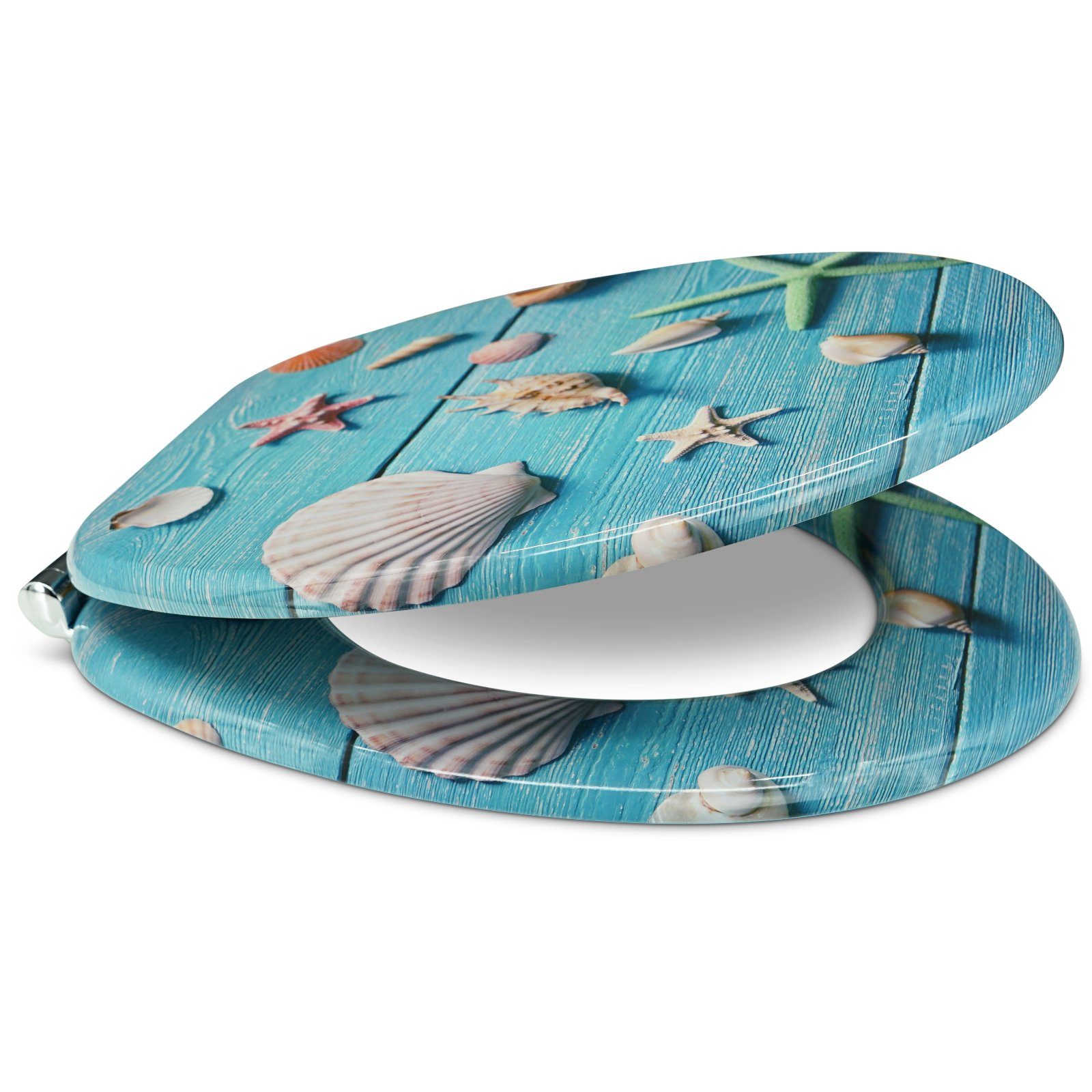 Sanfino WC-Sitz "Blue Star" Premium Toilettendeckel mit Absenkautomatik aus Holz, mit schönem Strand-Motiv, hohem Sitzkomfort, einfache Montage