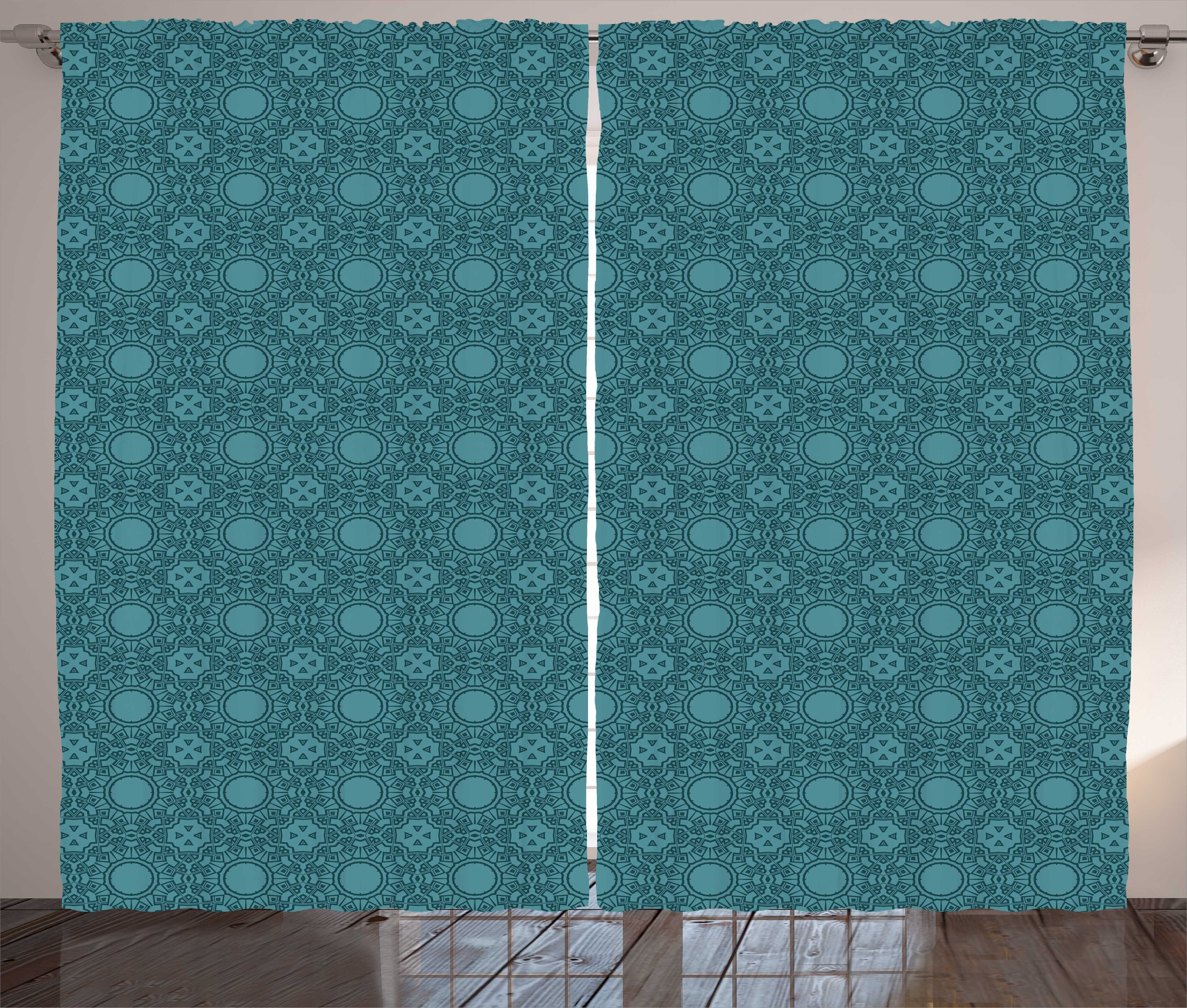 Gardine Schlafzimmer Kräuselband Vorhang mit Schlaufen und Haken, Abakuhaus, Mandala Bohemian Geometrisches Motiv