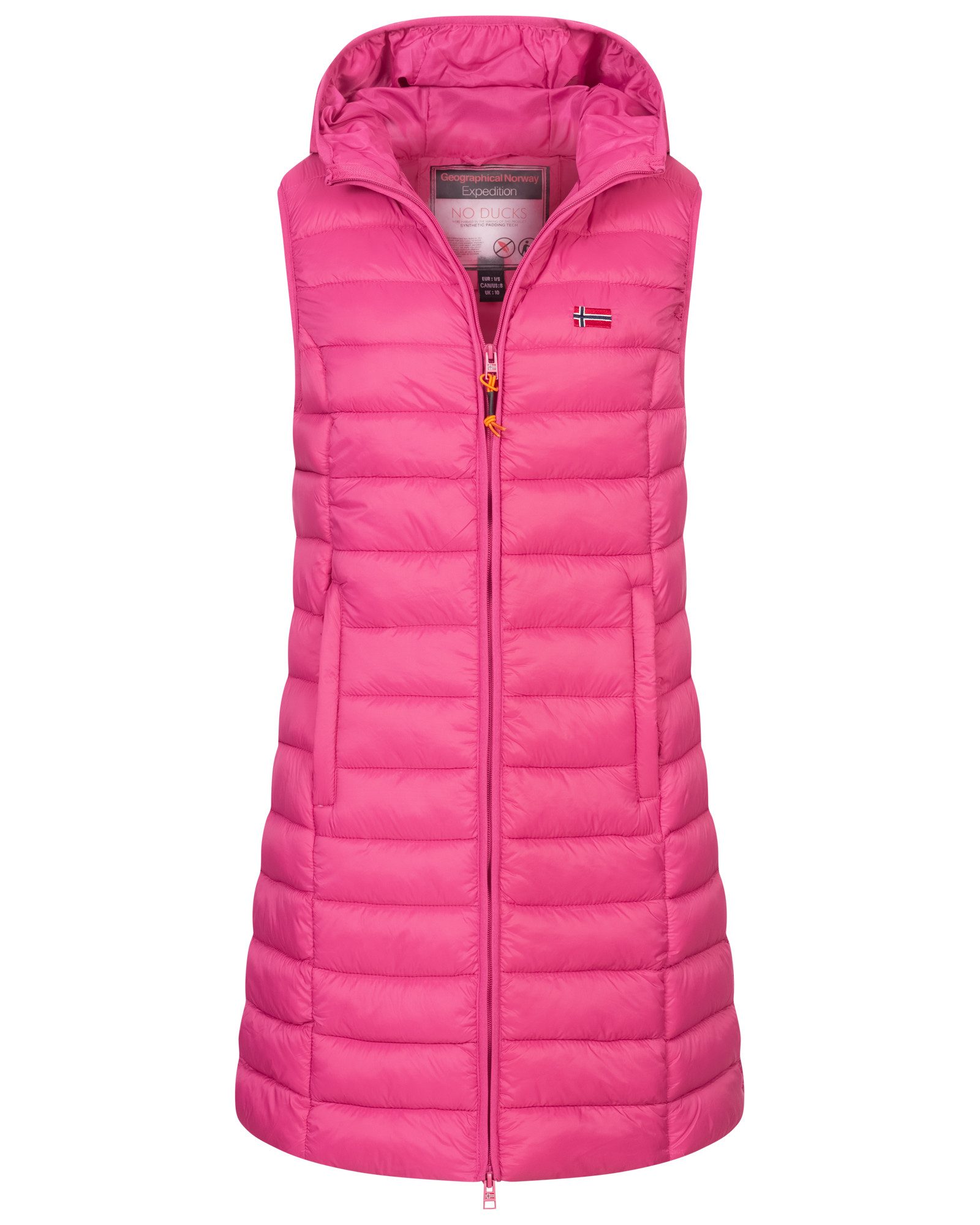 Geographical Norway Steppweste Damen Steppweste Kapuze Übergangs Herbst Windbreaker Lang Weste