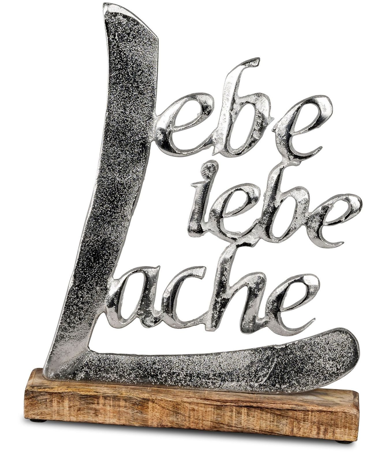 formano Dekofigur Schriftzug Lebe Liebe Lache Aluminium Mangoholz 18 x 14 cm Tischdeko