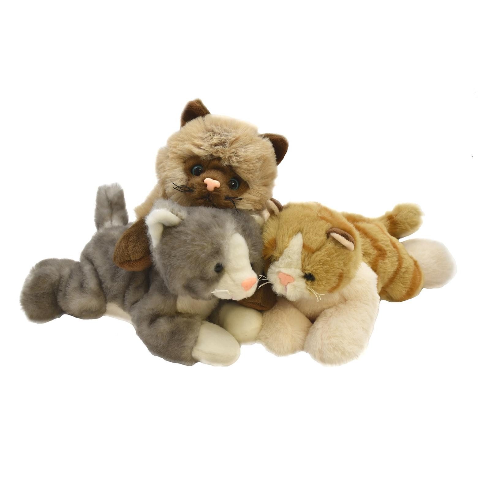Geschenkestadl Kuscheltier 3 Plüsch Katzenbabys im Set – süßer Katzenwurf zum Kuscheln 23 cm (Spar-Set, 3-St., Plüschtiere), kuschelweich