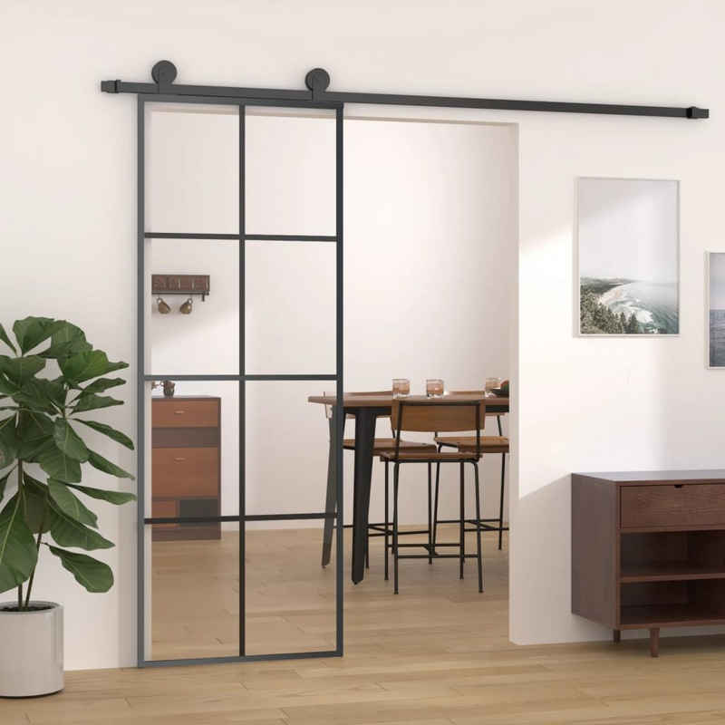 vidaXL Haustür Schiebetür Schwarz 76x205 cm ESG Glas und Aluminium (1-St)