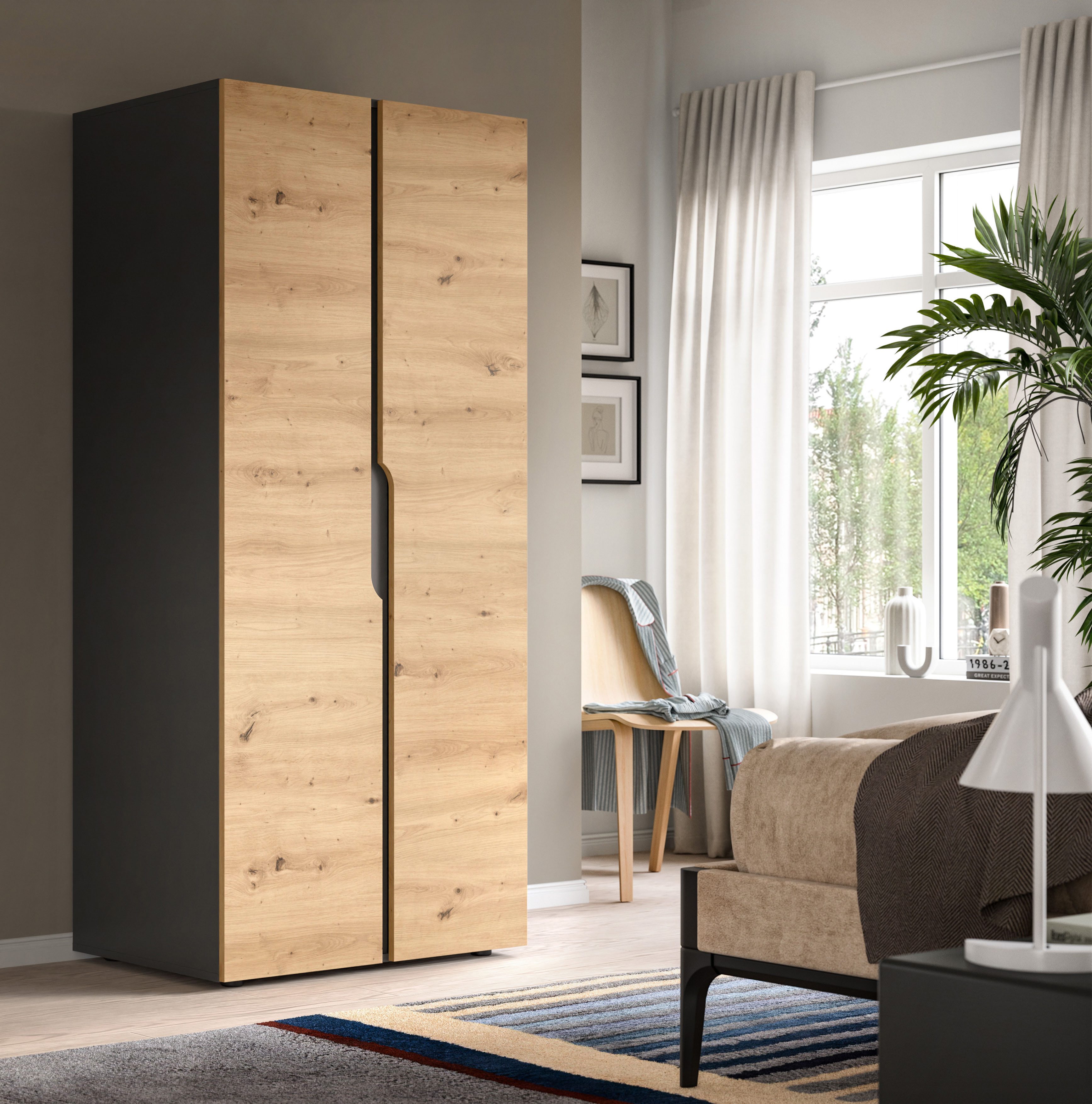Home affaire Kleiderschrank BJÖRNEBORG, Schlafzimmerschrank, Garderobe, Schrank (inklusive Wechselblende in anthrazit und Artisan Eiche Nachbildung) Breite 80cm, Kleiderstange, 2 Böden