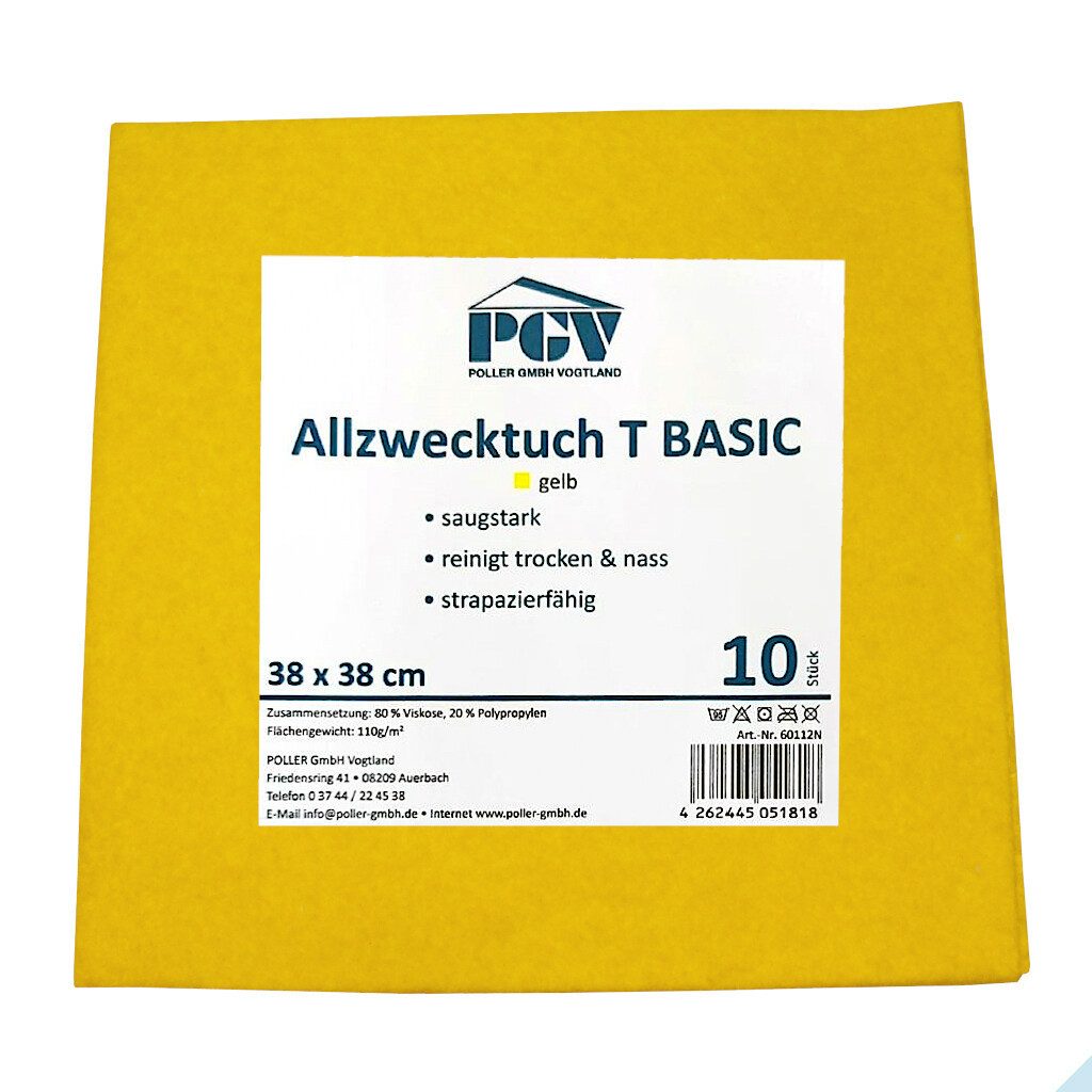 Poller GmbH Vogtland Allzwecktuch Vlies, 38 x 38 cm, 10 Stück Reinigungstücher (38x38 cm, 10-tlg)