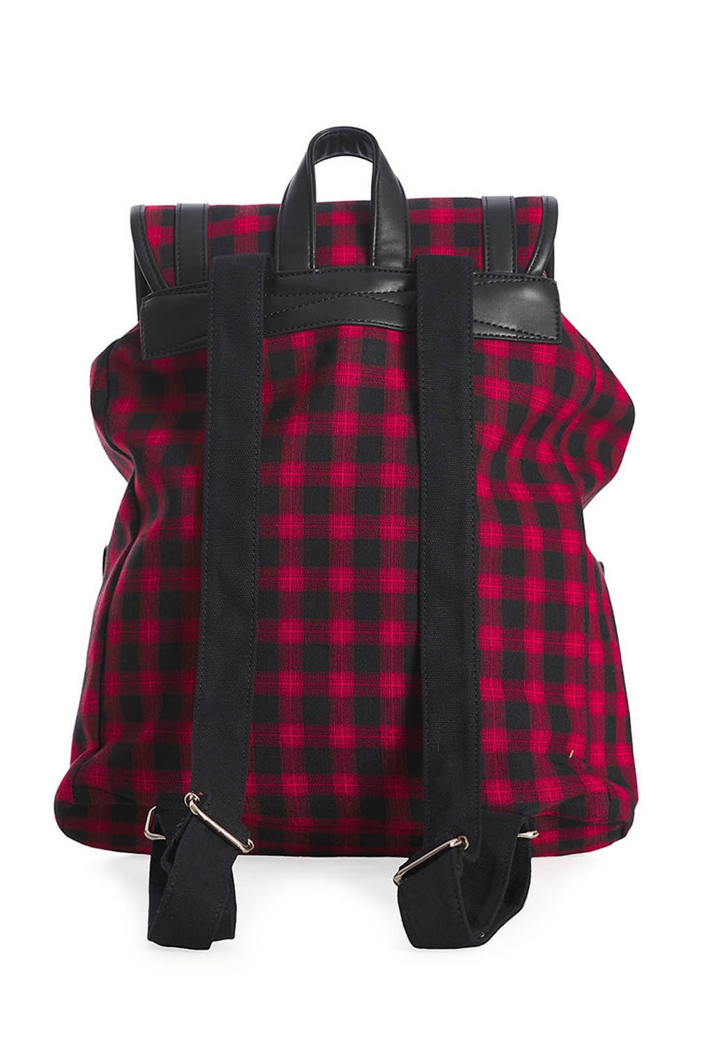 Banned Rucksack Yami Kariert Rot, Backpack Nieten Punk Gothic