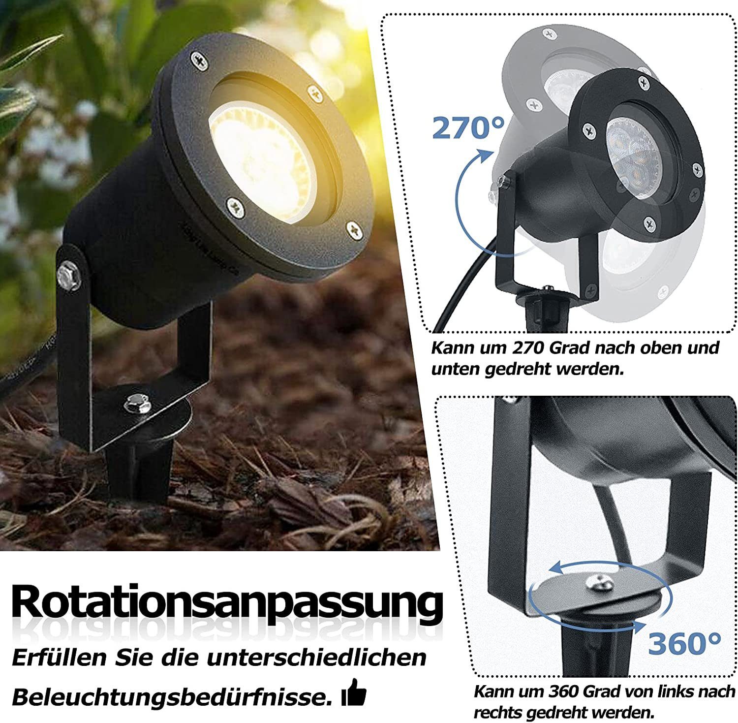 Gartenleuchten LED X 4 UISEBRT Erdspieß, Gartenstrahler Warmweiß 3w Warmweiß IP65 mit