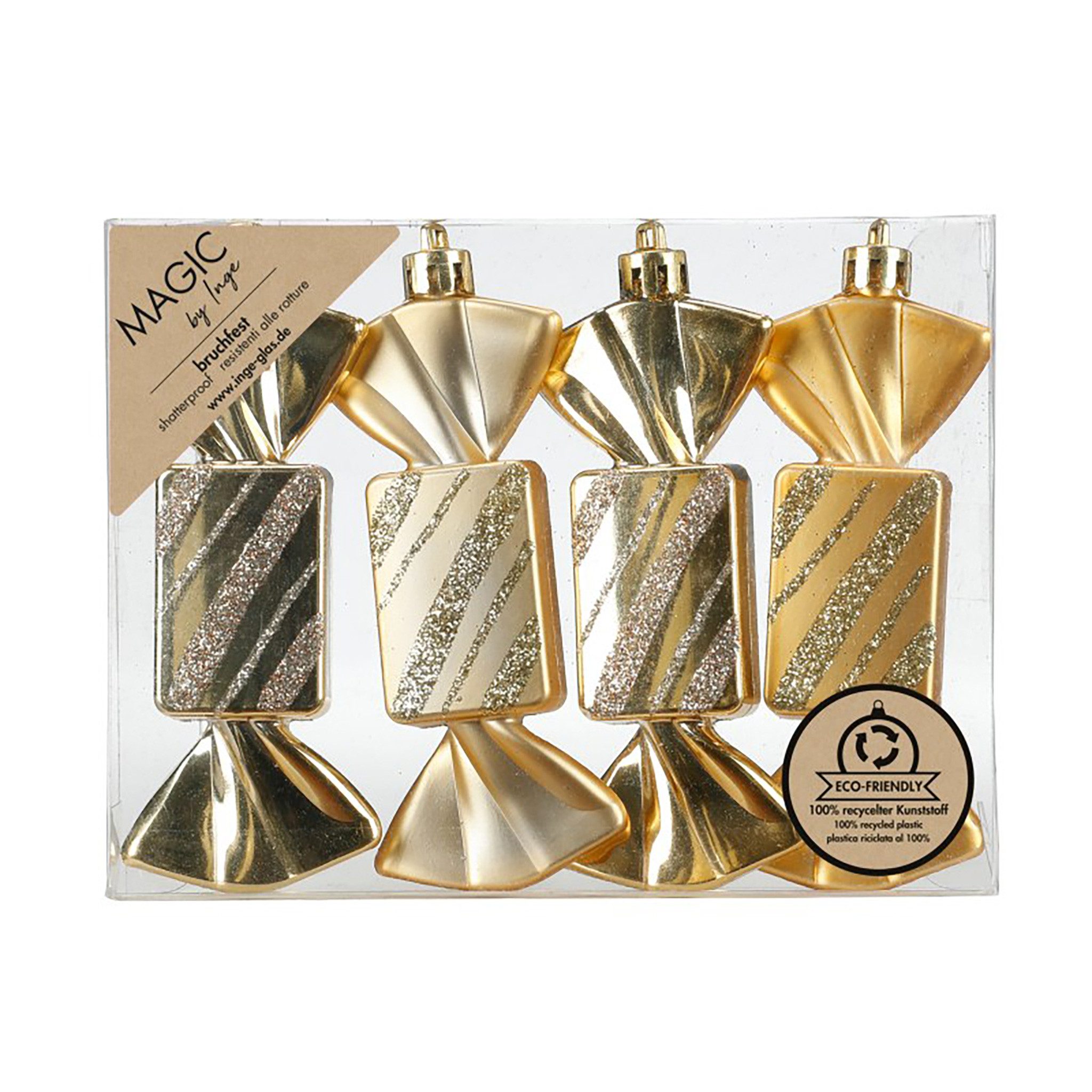 MAGIC by Inge Christbaumschmuck, Christbaumschmuck Bonbons 10,5cm Kunststoff 4er Set - Royal Gold