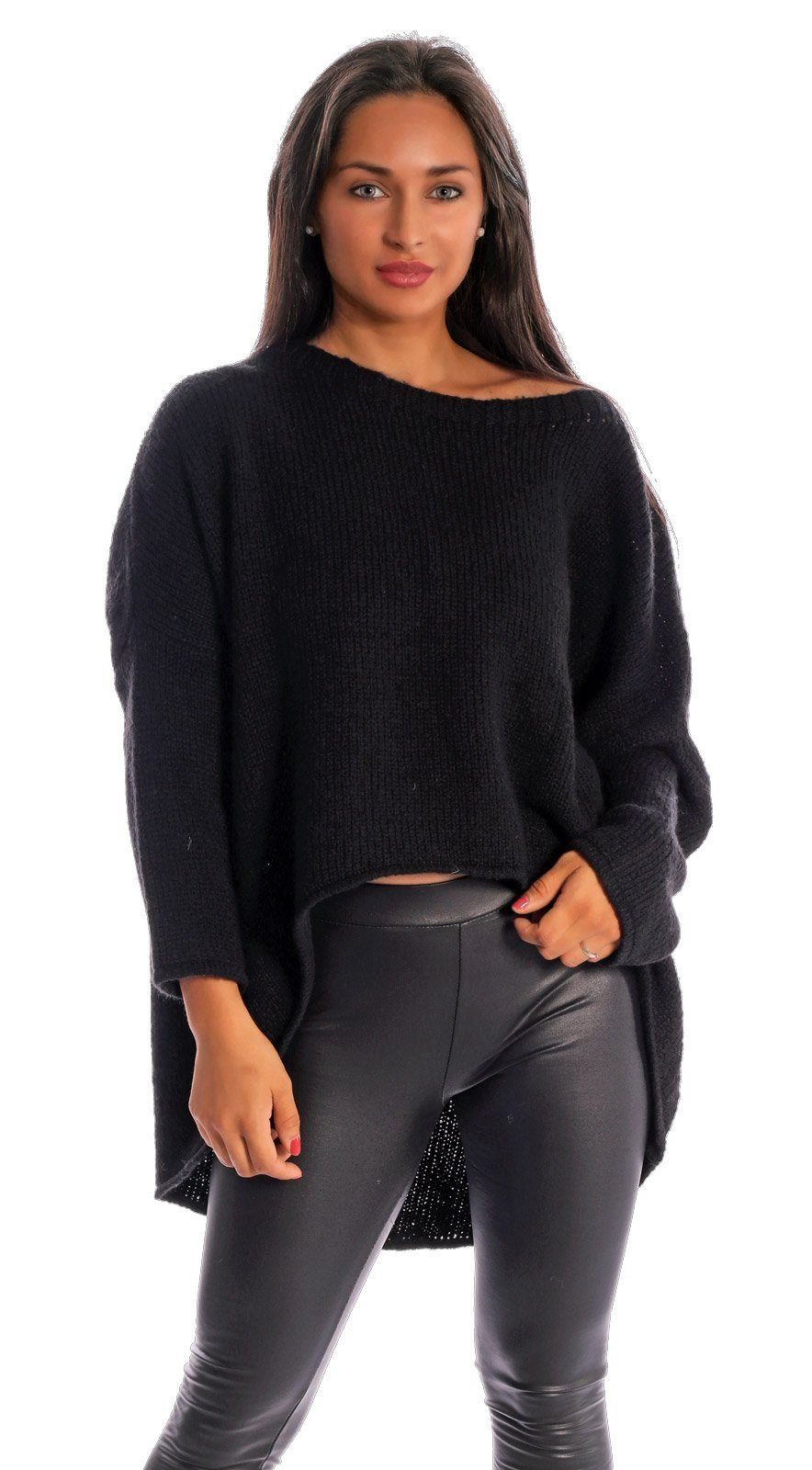 Charis "Adriana" Schnitt Strickpullover im Schwarz asymmetrischer Oversize Look Moda