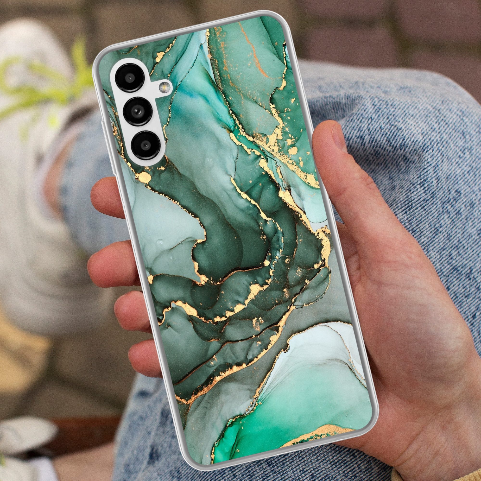 MuchoWow Handyhülle für Samsung Galaxy A04s Gold - Marmor - Grün - Luxus - Marmoroptik - G, Handy Case, Silikon, Bumper Case Dünn