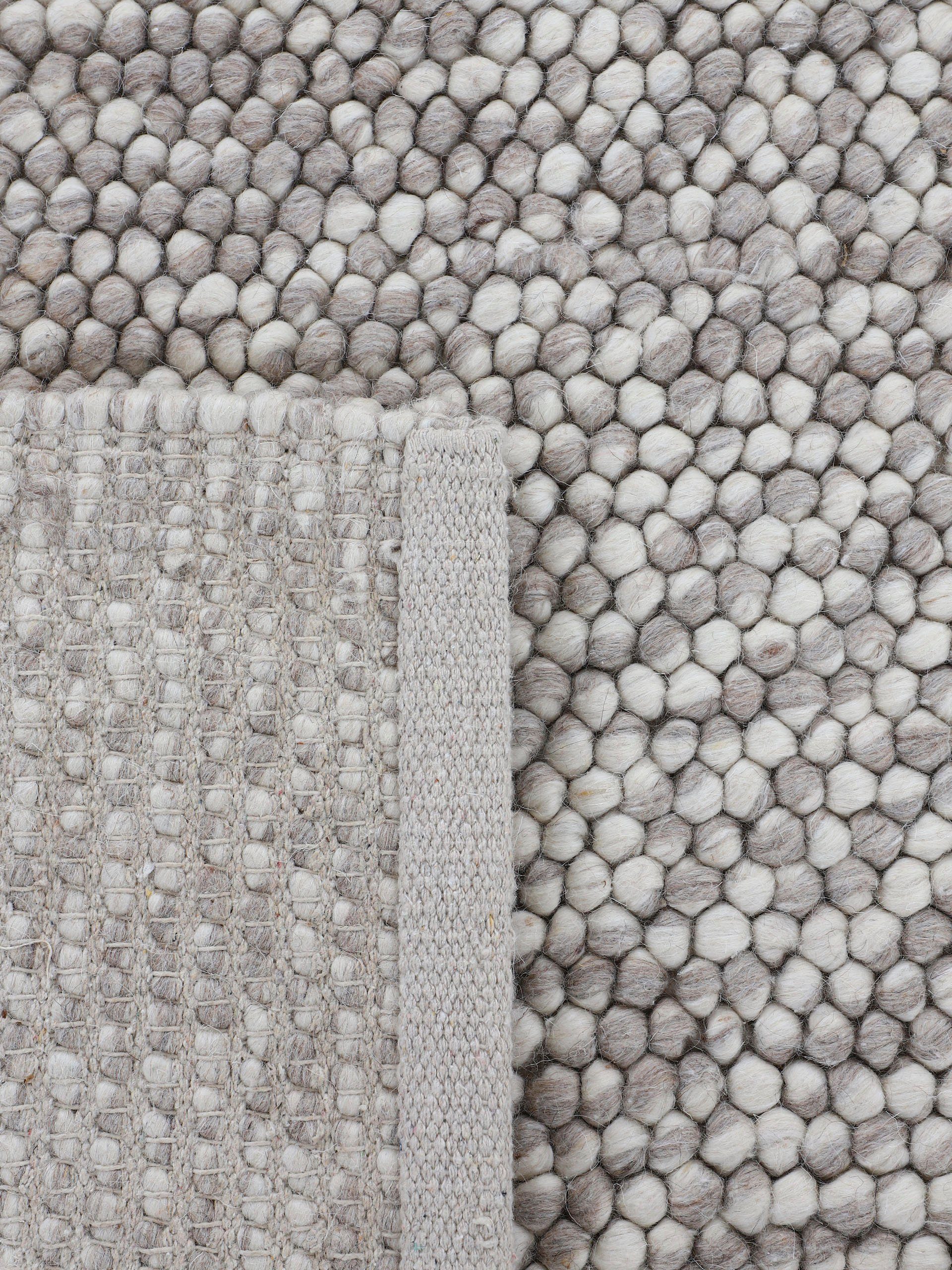 Teppich Wolle dunkelbeige Uni Calo, 70% Farben, carpetfine, mm, Teppich, Höhe: meliert, rechteckig, 16 Handweb handgewebt,