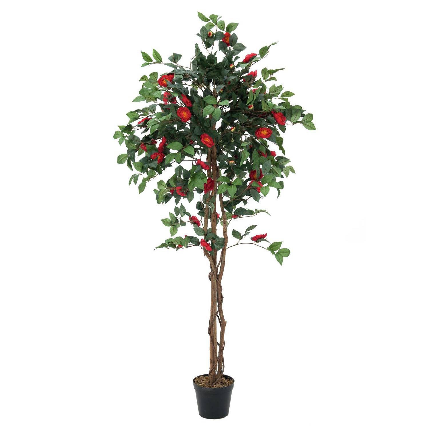 Kunstbaum Deko Kamelienbaum, 1630 Blätter, 110 Blüten, rot, 180cm - Kunstpflanze Kamelie, artplants, Höhe 180.0 cm