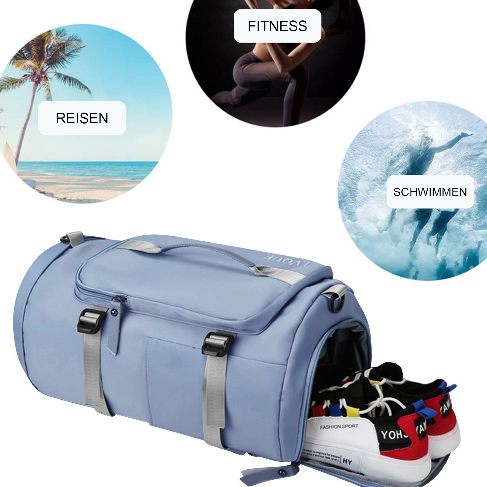 OKWISH Reiserucksack Freizeitrucksack Sportrucksack Sporttasche Sport Schwimmen Nasstasche), Fitness mit Fitnessstudio Schulrucksack, Tasche Schultasche, Schule für Schuhfach Laptop Handgepäck, Rucksack Blau Weekender Gym Rucksäcke, (Notebook Rucksack Yoga und Reisen Reisetasche Reisen Uni