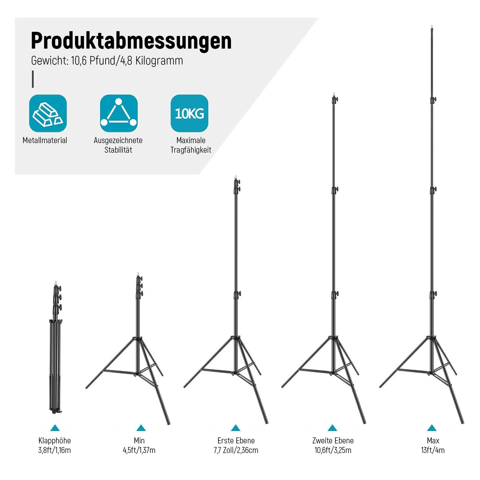 Neewer ST-400SP Schwerlast Metall Lampenstativ, Höhenverstellbar 1,37-4m Lampenstativ (mit eingebautem Federkissen und 1/4" Schraube, für Studio)