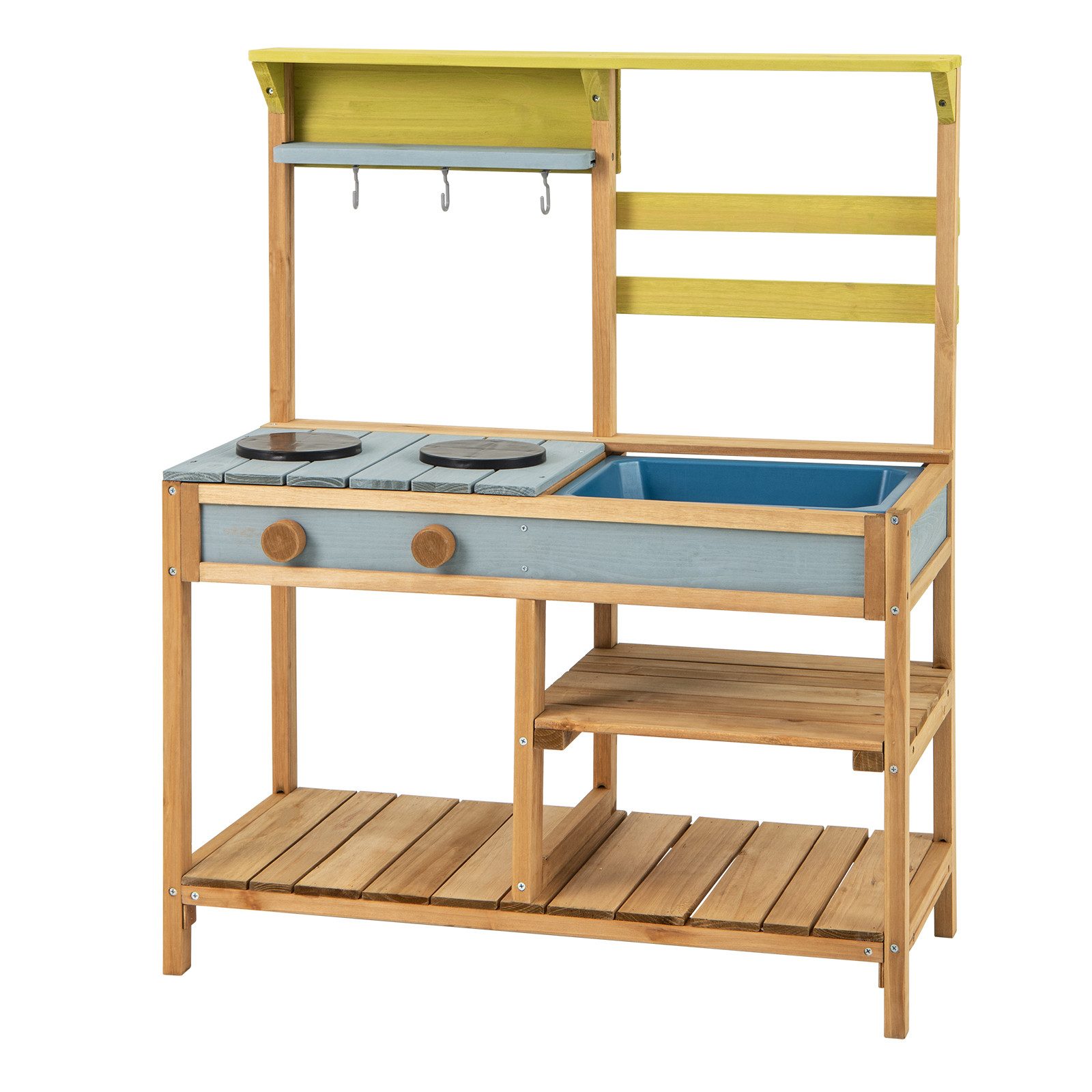 COSTWAY Outdoor-Spielküche Holz, Kinderküche Holz mit 2 Herde & Spüle
