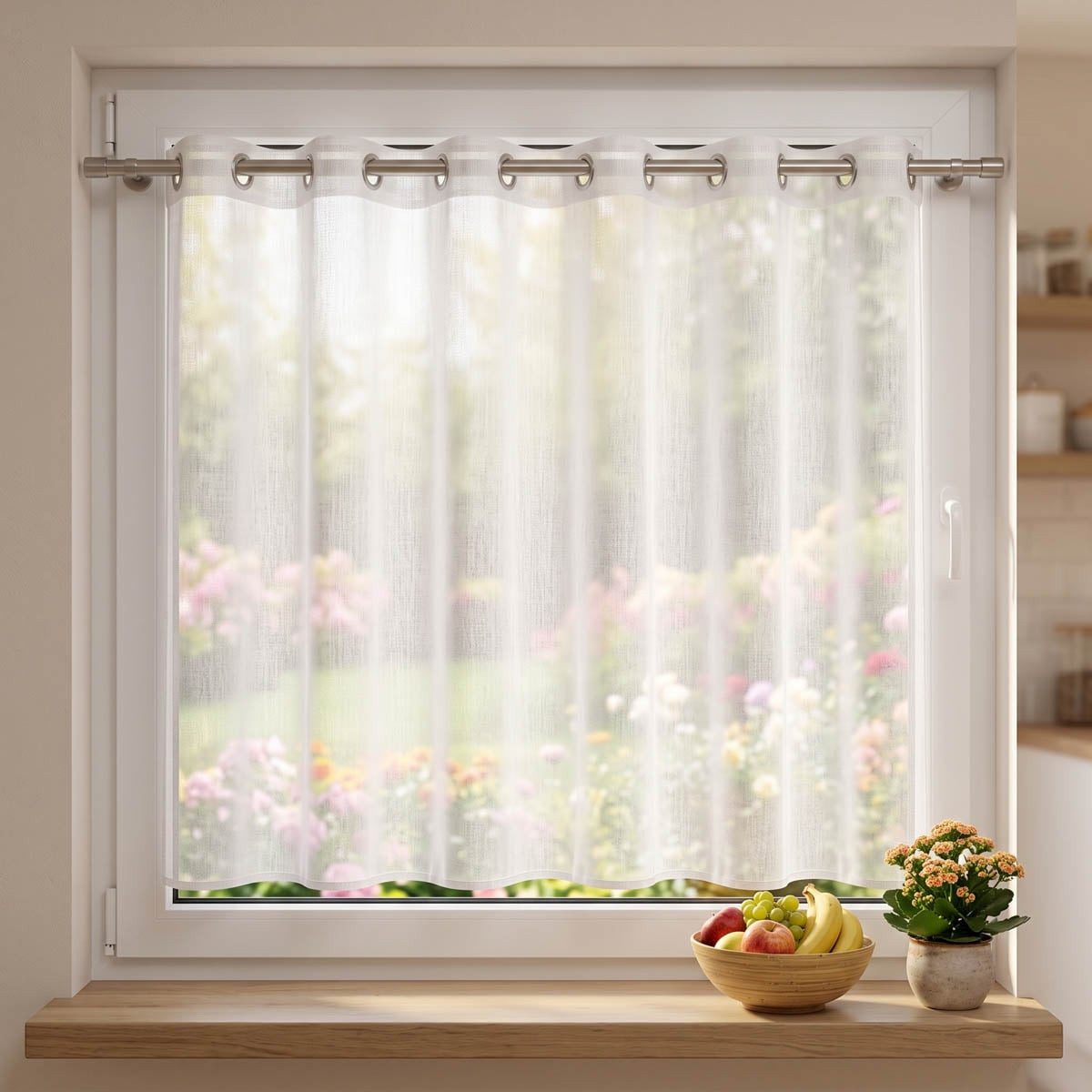 SCHÖNER LEBEN. Scheibengardine Scheibengardine Meterware mit Ösen uni Voile weiß 90x145cm (HxB), Ösen, leicht perforiert, Voile