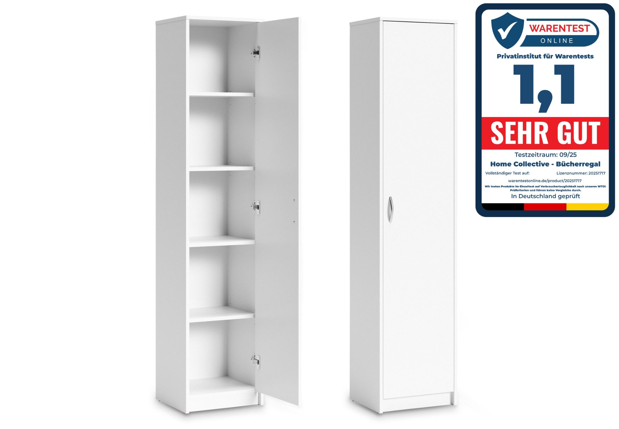 Home Collective Aktenschrank Bücherregal Kleiderschrank Regal 40cm breit 180cm hoch Schrank (Regal Wand schmal Holz für Schlafzimmer Flur Keller Büro) Mehrzweckschrank mit 4 verstellbaren Einlegeböden Aktenschrank weiß