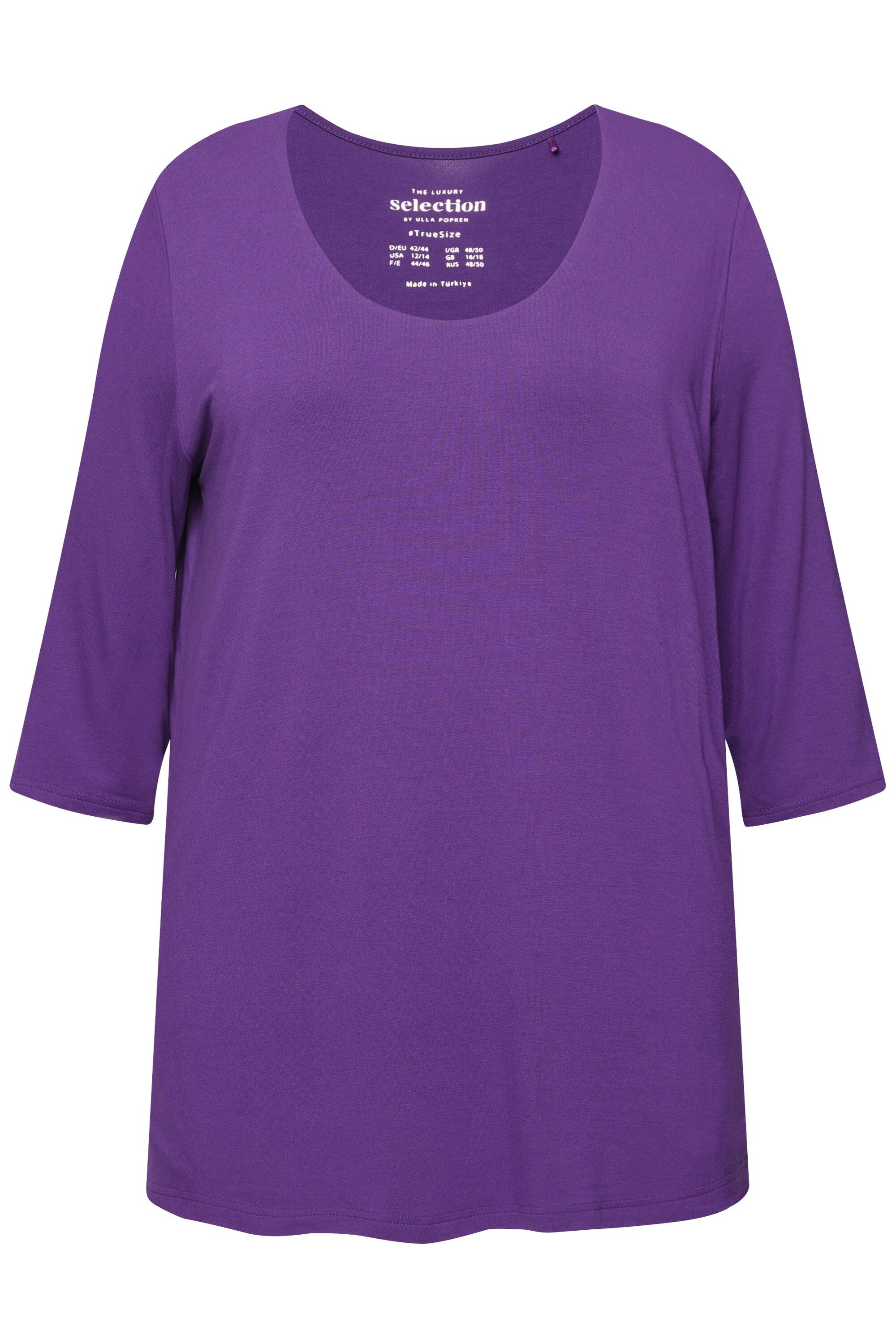 Ulla Popken T-Shirt Shirt tiefer Rundhalsausschnitt 3/4 Arm günstig online kaufen