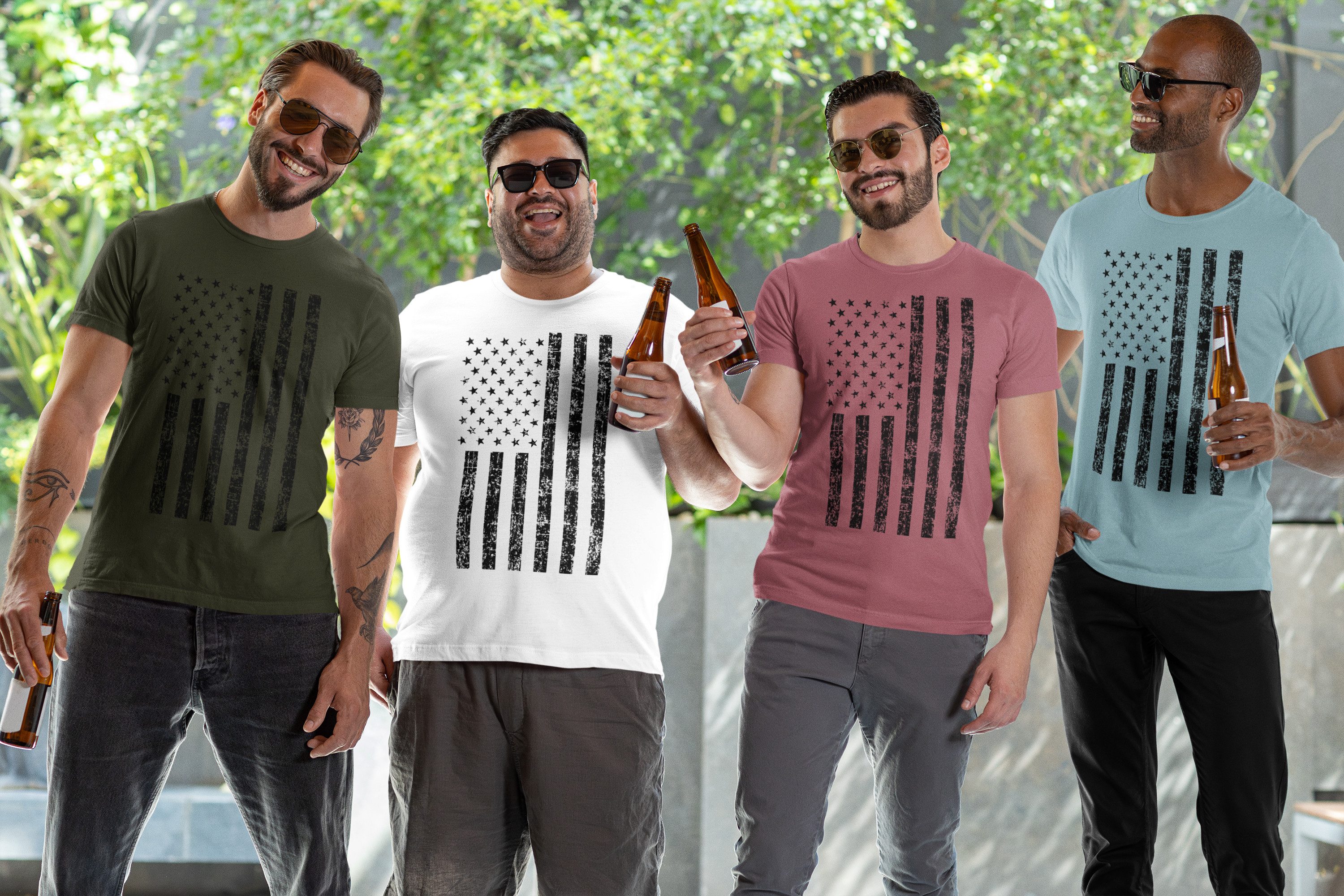 Baddery Print-Shirt USA Flagge Shirt: "Black Stars and Stripes" - US Army T-Shirt, hochwertiger Siebdruck, auch Übergrößen, aus Baumwolle