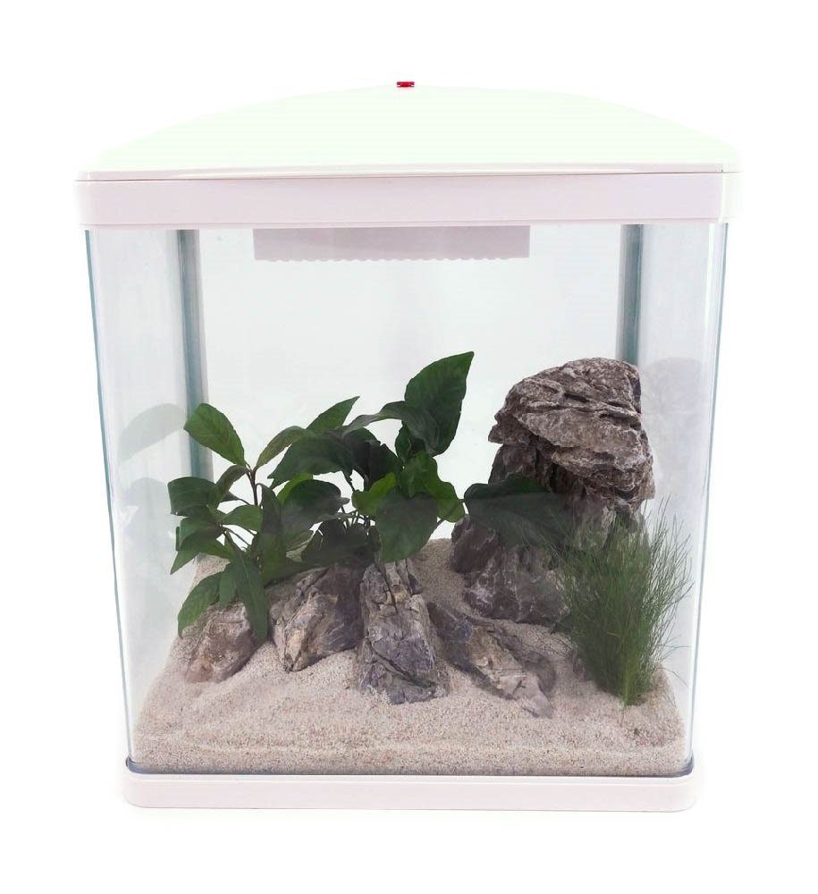 Aquaone Aquarium AquaOne Aquarium Komplettset LED mit Pumpe HR-300 weiß I Kleines Nanoaquarium 14 Liter I Mini Nano Becken Set für Fische und Garnelen