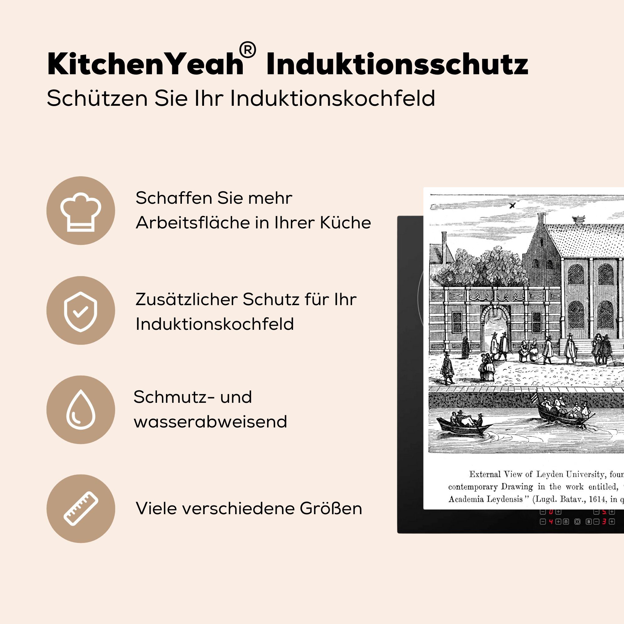 (1 Universität Vinyl, MuchoWow Herdblende-/Abdeckplatte Mobile Leiden, der nutzbar, Arbeitsfläche cm, Eine tlg), 60x52 Ceranfeldabdeckung Illustration